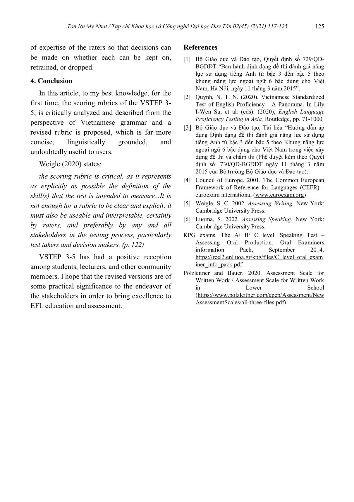 A proposed revised version of the scoring rubrics of vstep 3 - 5 level trang 9