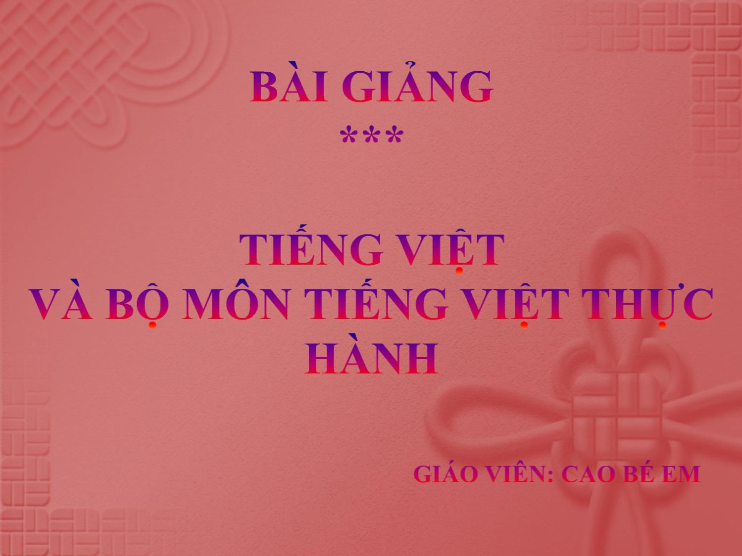 Bài giảng Tiếng Việt và bộ môn Tiếng Việt thực hành trang 1