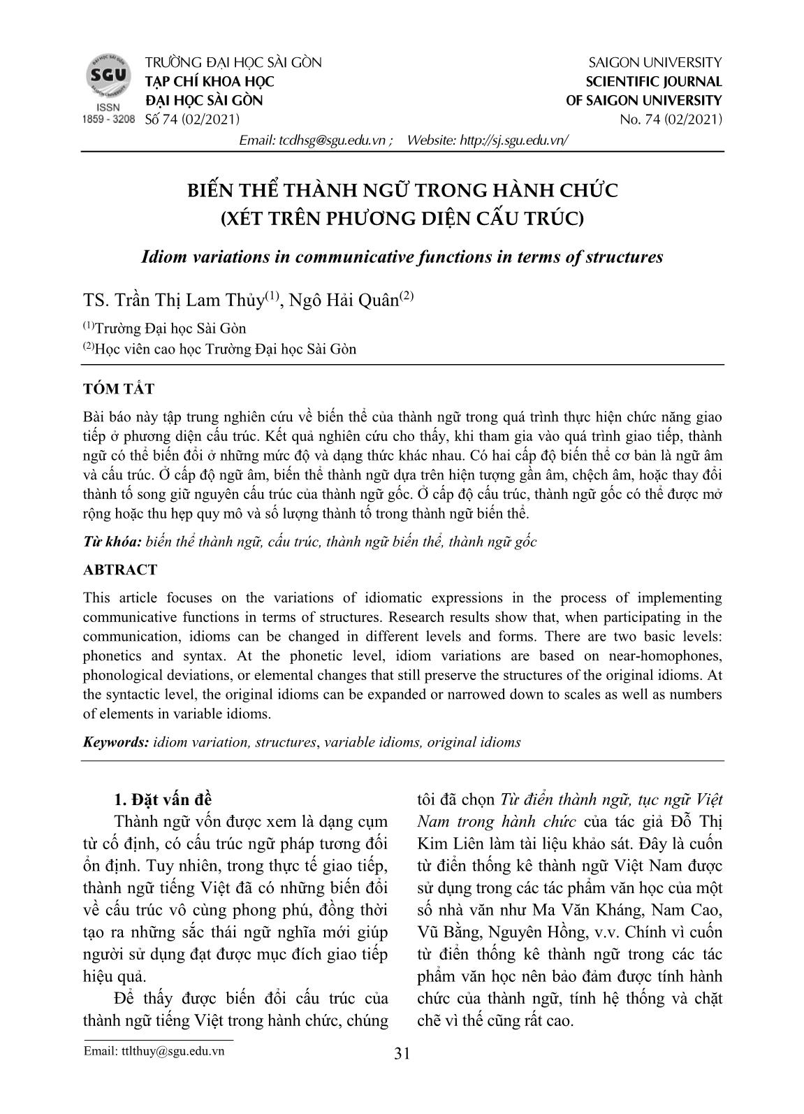 Biến thể thành ngữ trong hành chức (xét trên phương diện cấu trúc) trang 1