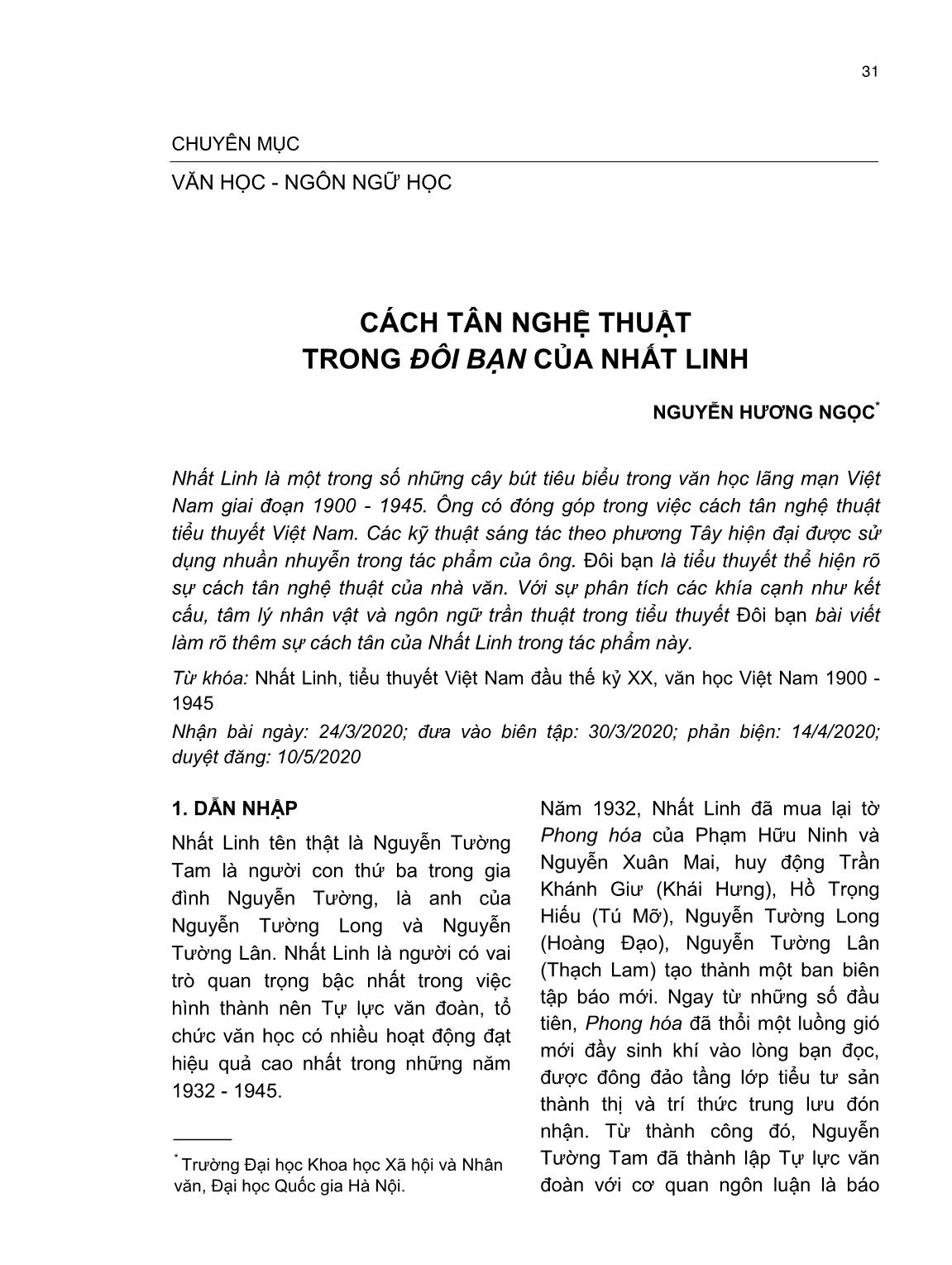 Cách tân nghệ thuật trong đôi bạn của Nhất Linh trang 1