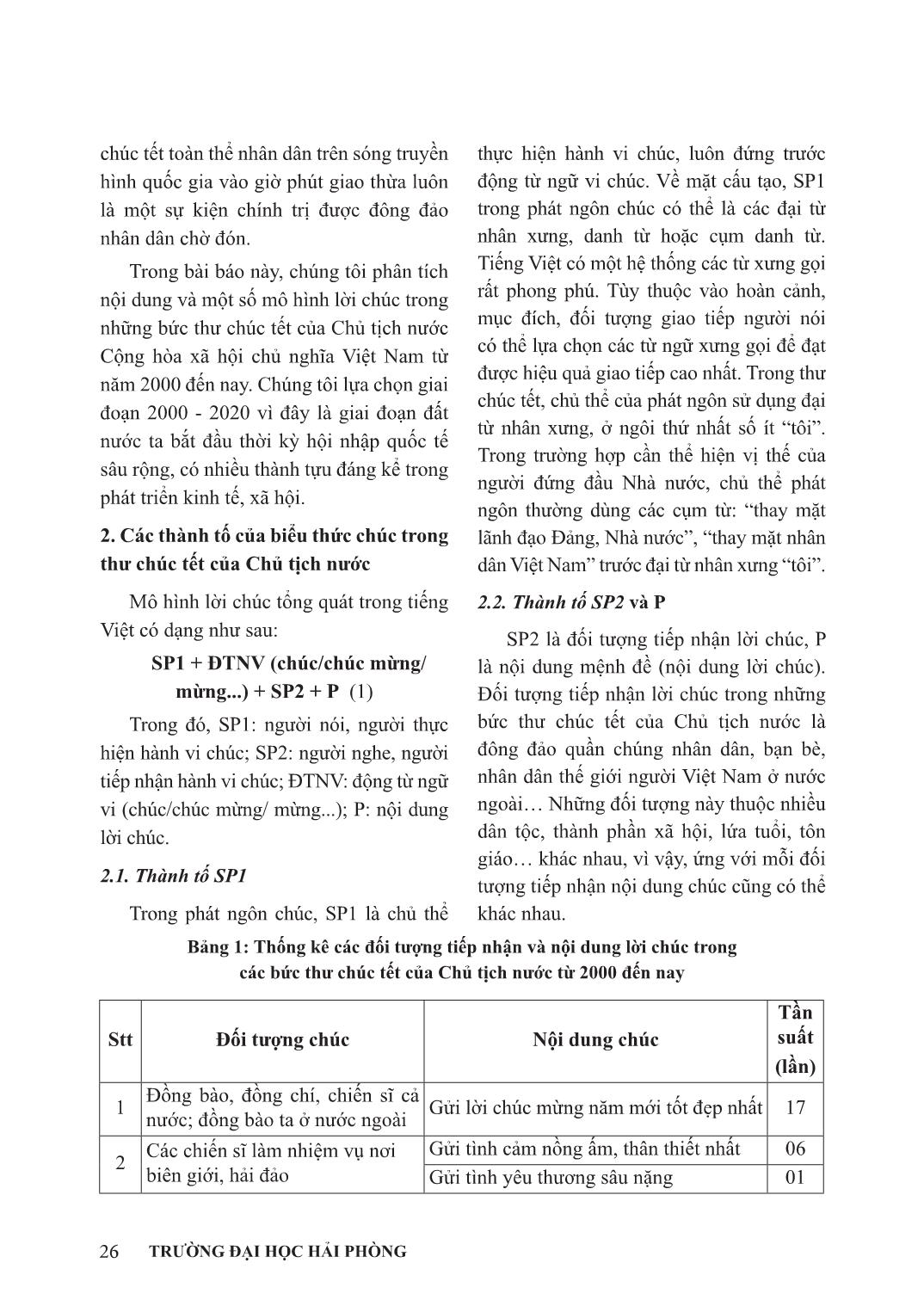 Các thành tố của biều thức chúc và một số mô hình lời chúc trong những bức thư chúc tết của chủ tịch nước cộng hòa xã hội chủ nghĩa Việt Nam từ năm 2000 đến nay trang 2