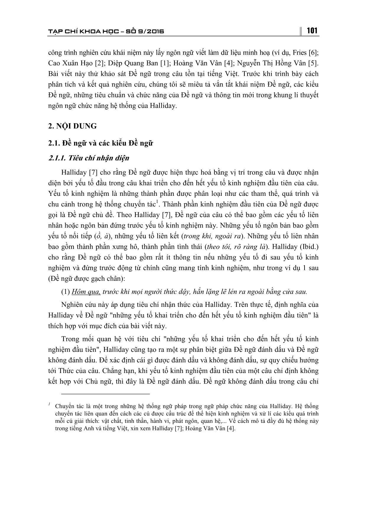 Cấu tạo và chức năng ngôn bản của đề ngữ trong câu tồn tại Tiếng Việt trang 2