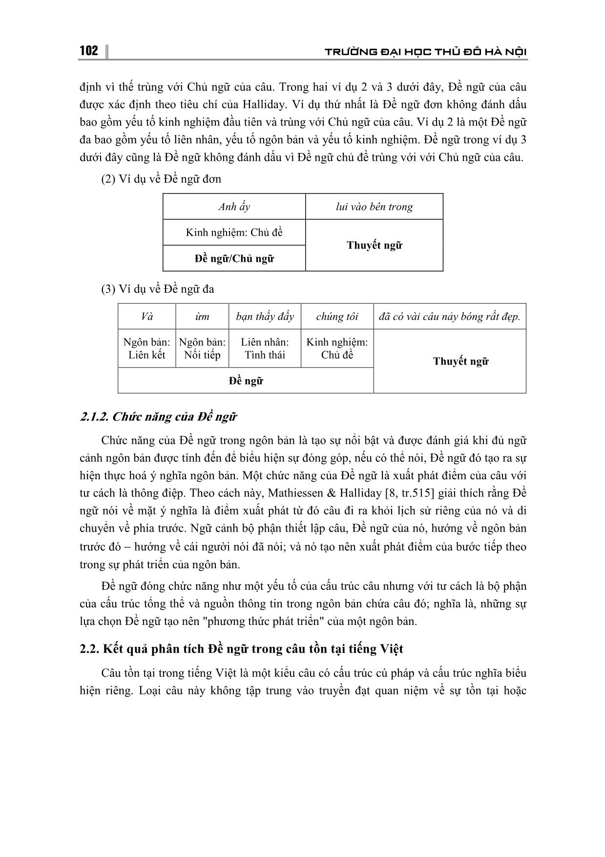 Cấu tạo và chức năng ngôn bản của đề ngữ trong câu tồn tại Tiếng Việt trang 3