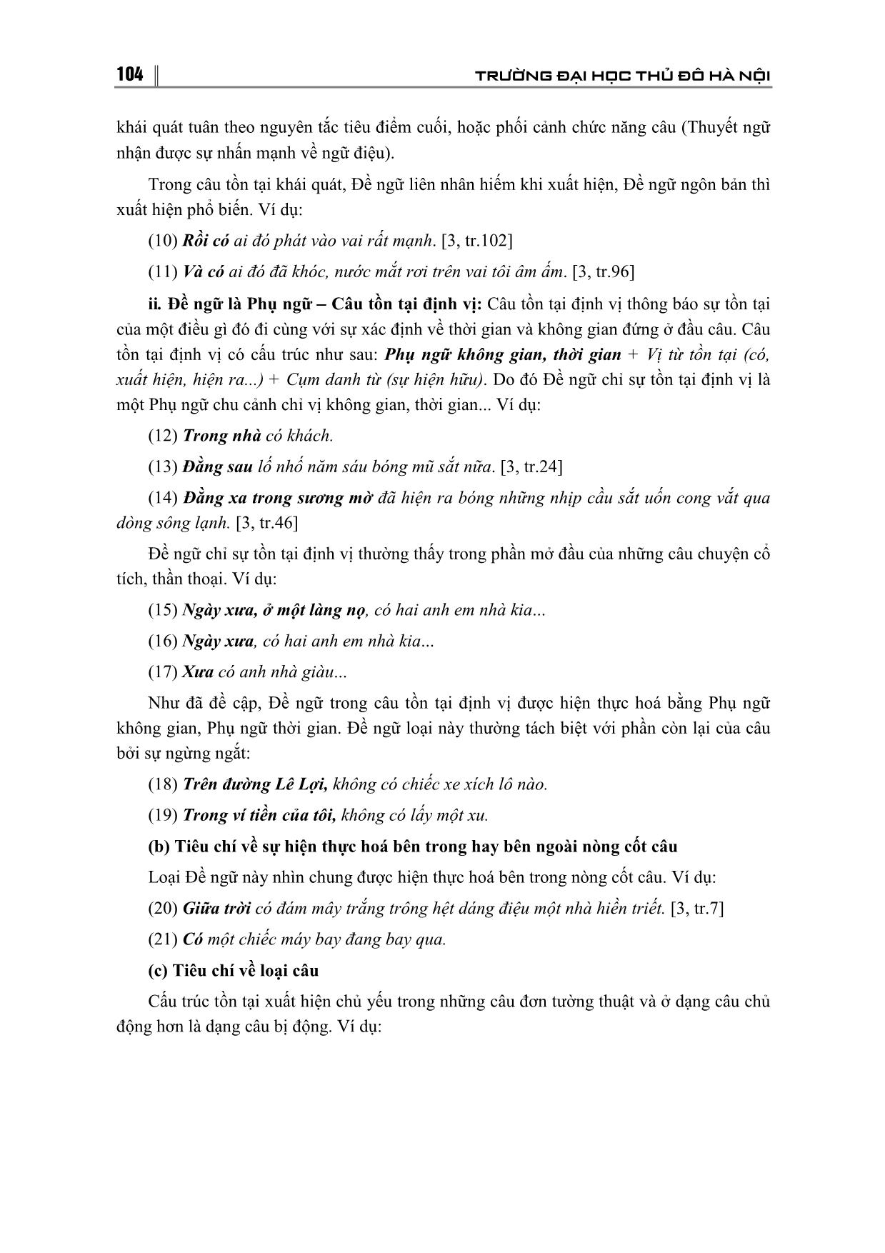 Cấu tạo và chức năng ngôn bản của đề ngữ trong câu tồn tại Tiếng Việt trang 5