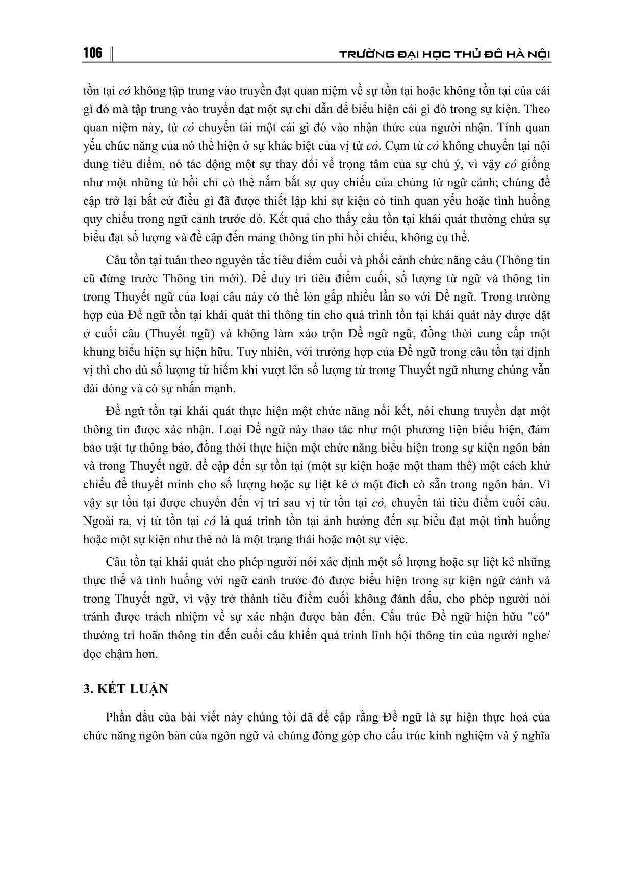 Cấu tạo và chức năng ngôn bản của đề ngữ trong câu tồn tại Tiếng Việt trang 7