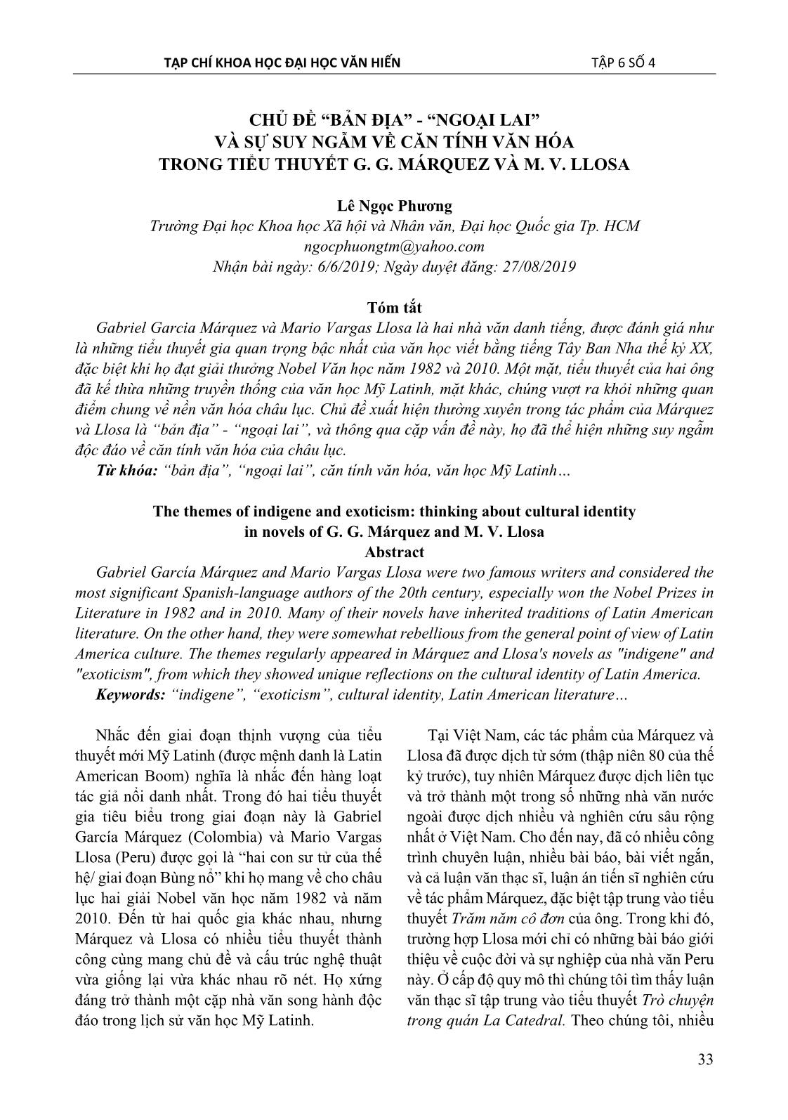 Chủ đề “bản địa” - “ngoại lai” và sự suy ngẫm về căn tính văn hóa trong tiểu thuyết g. g. márquez và m. v. llosa trang 1