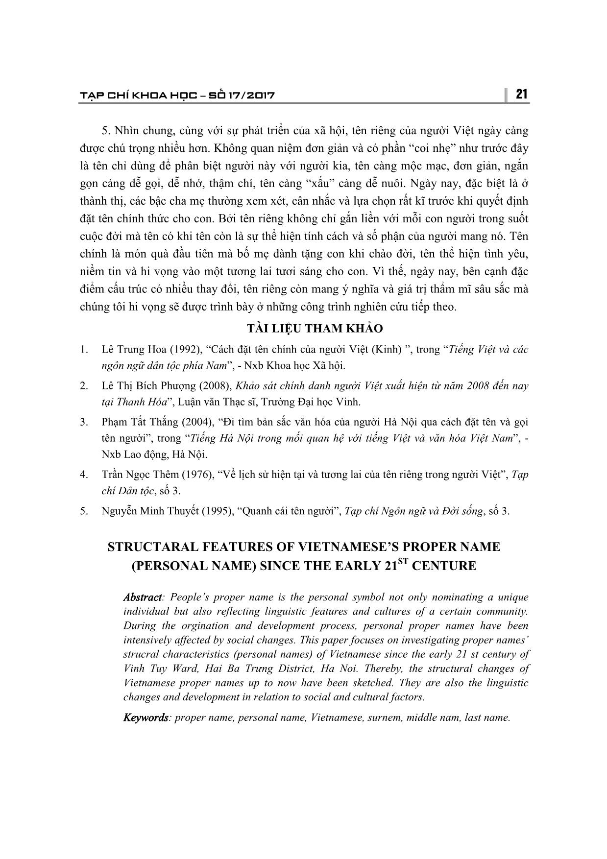 Đặc điểm cấu trúc tên riêng (chính danh) của người Việt từ đầu thế kỉ 21 đến nay trang 7