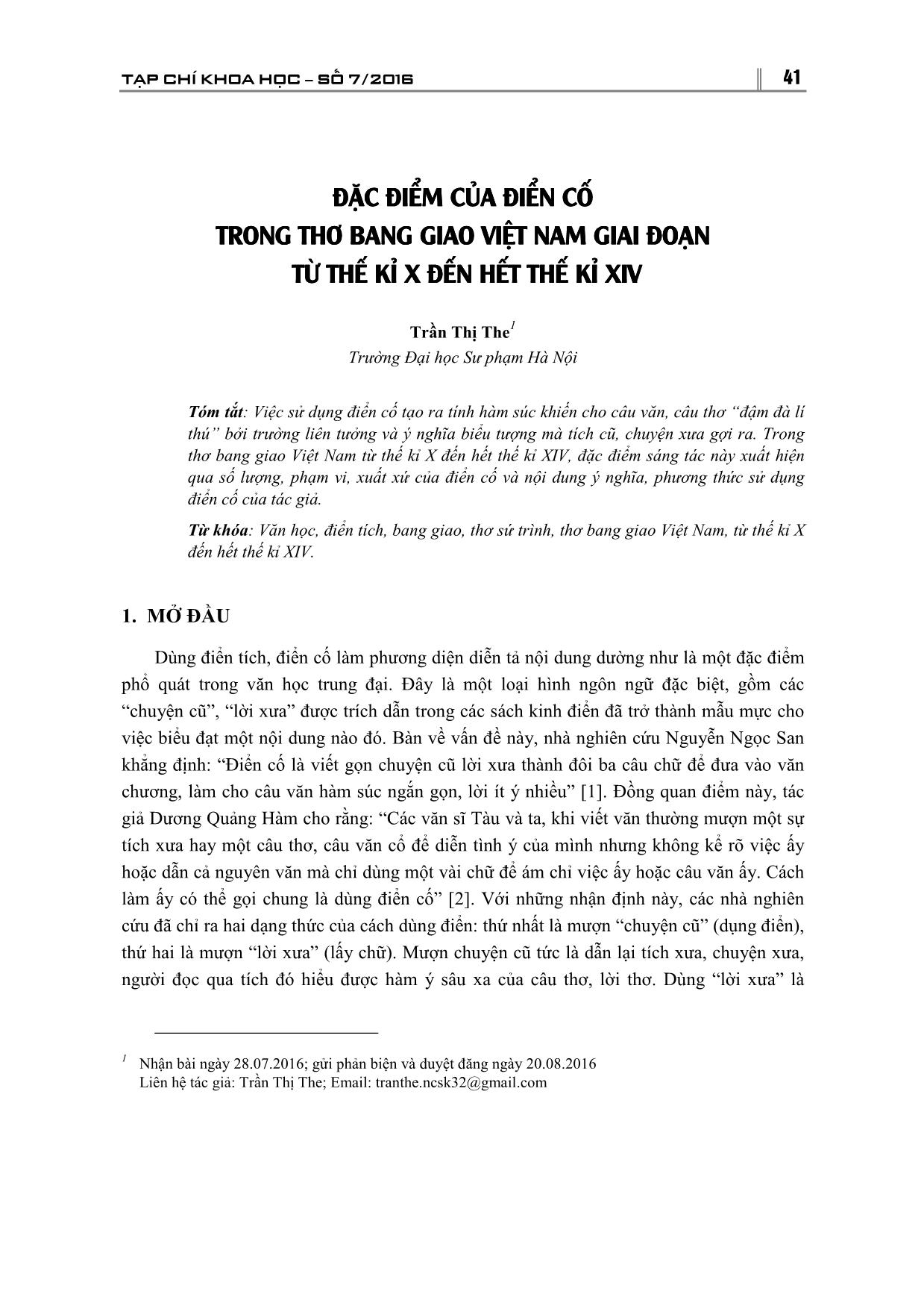 Đặc điểm của điển cố trong thơ bang giao Việt Nam giai đoạn từ thế kỉ X đến hết thế kỉ XIV trang 1