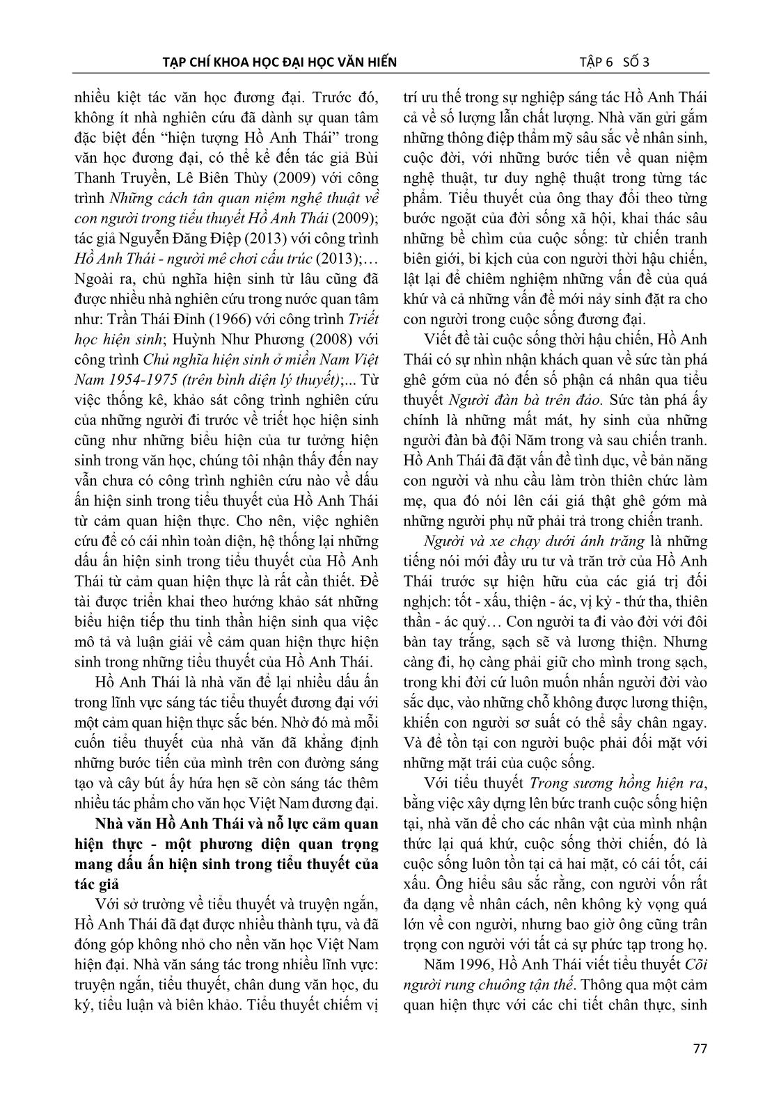 Dấu ấn hiện sinh trong tiểu thuyết Hồ Anh Thái nhìn từ cảm quan hiện thực trang 2