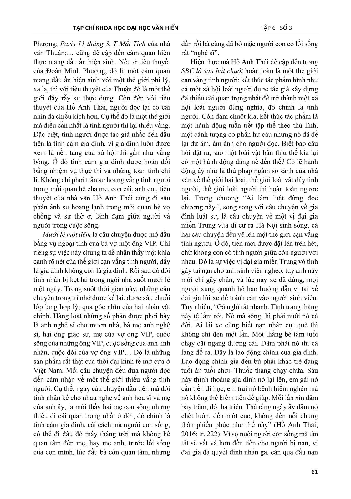 Dấu ấn hiện sinh trong tiểu thuyết Hồ Anh Thái nhìn từ cảm quan hiện thực trang 6