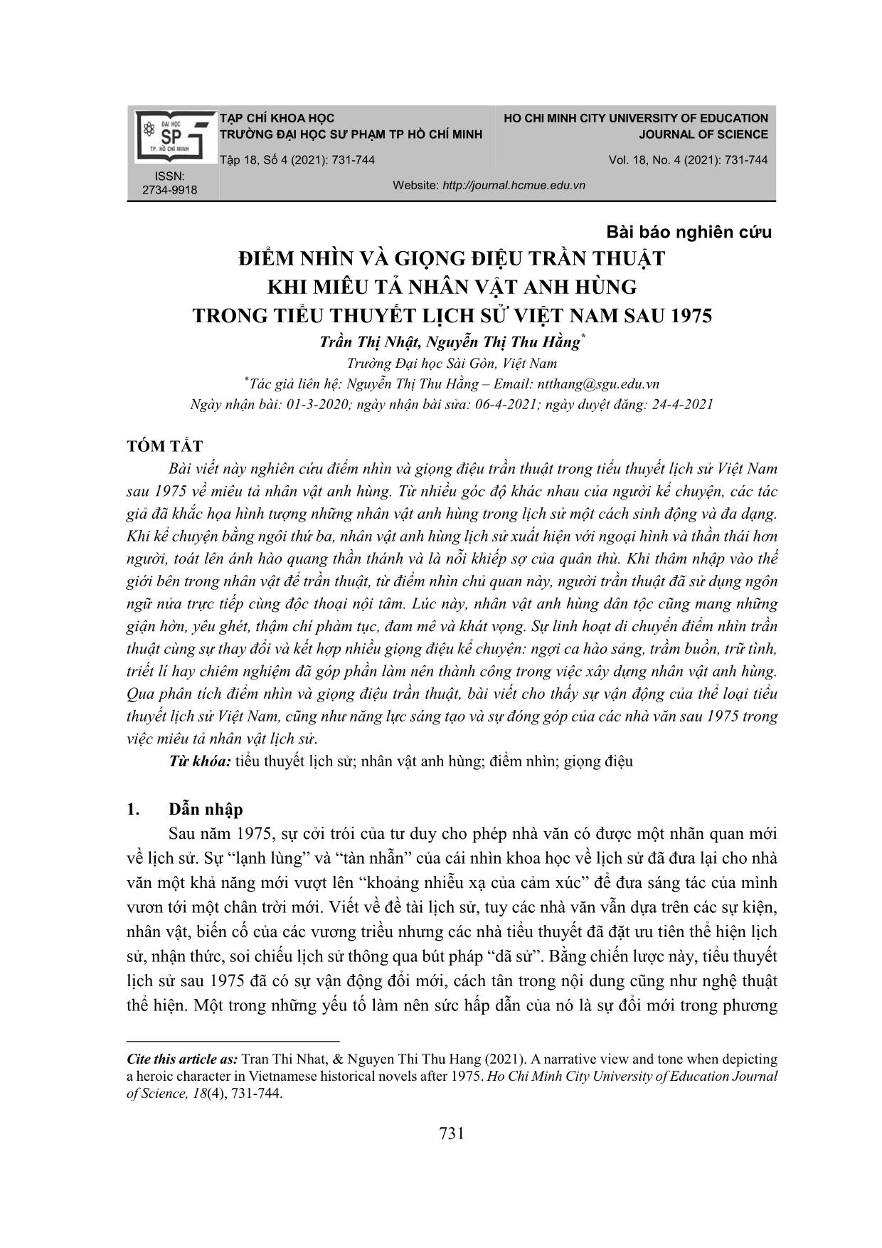Điểm nhìn và giọng điệu trần thuật khi miêu tả nhân vật anh hùng trong tiểu thuyết lịch sử Việt Nam sau 1975 trang 1