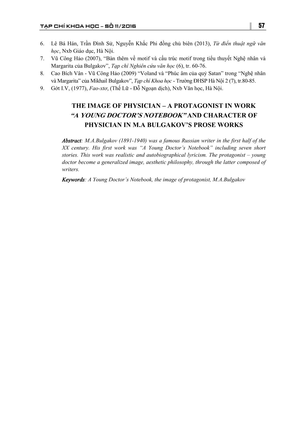Hinh tượng nhân vật bác sĩ trong bút kí của một bác sĩ trẻ và kiểu nhân vật bác sĩ trong văn xuôi M. Bulgakov trang 10