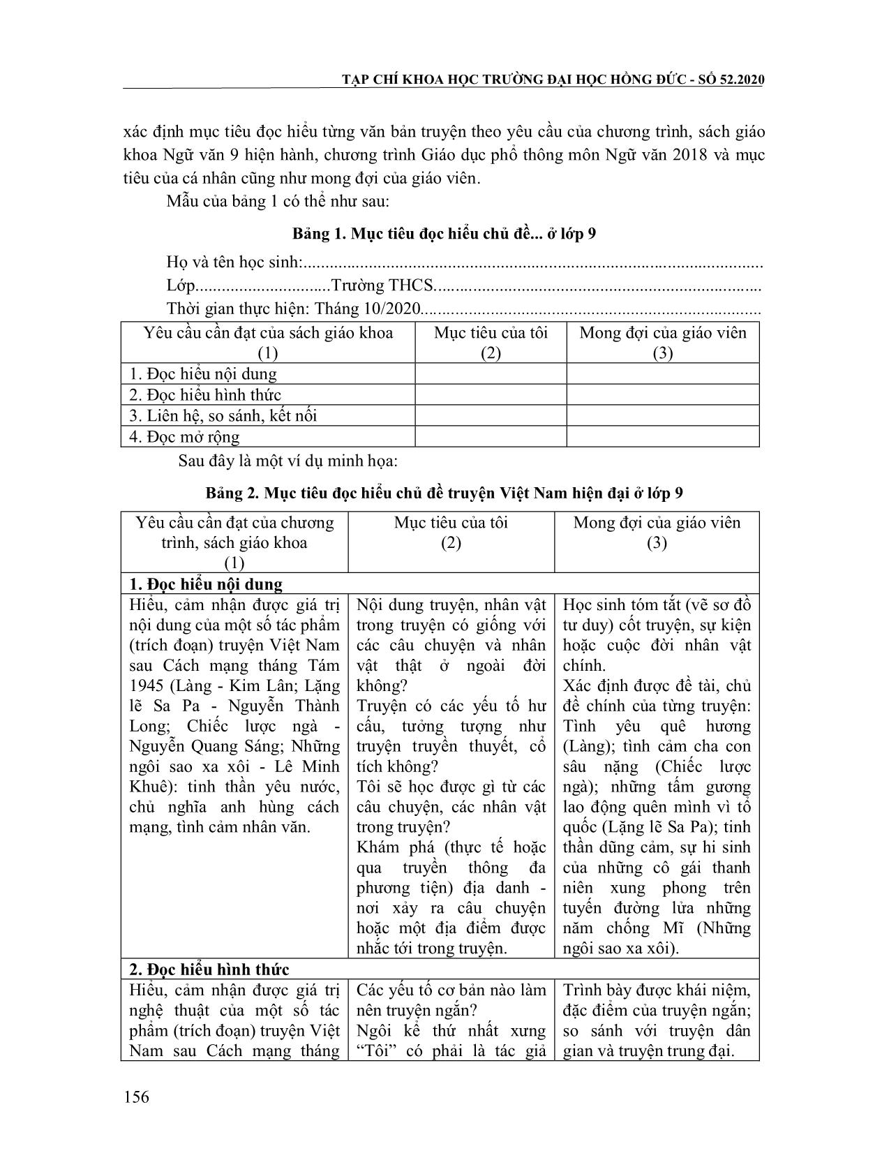 Hướng dẫn học sinh xây dựng và sử dụng hồ sơ mục tiêu trong dạy học đọc hiểu văn bản truyện Việt Nam hiện đại ở lớp 9 trang 5