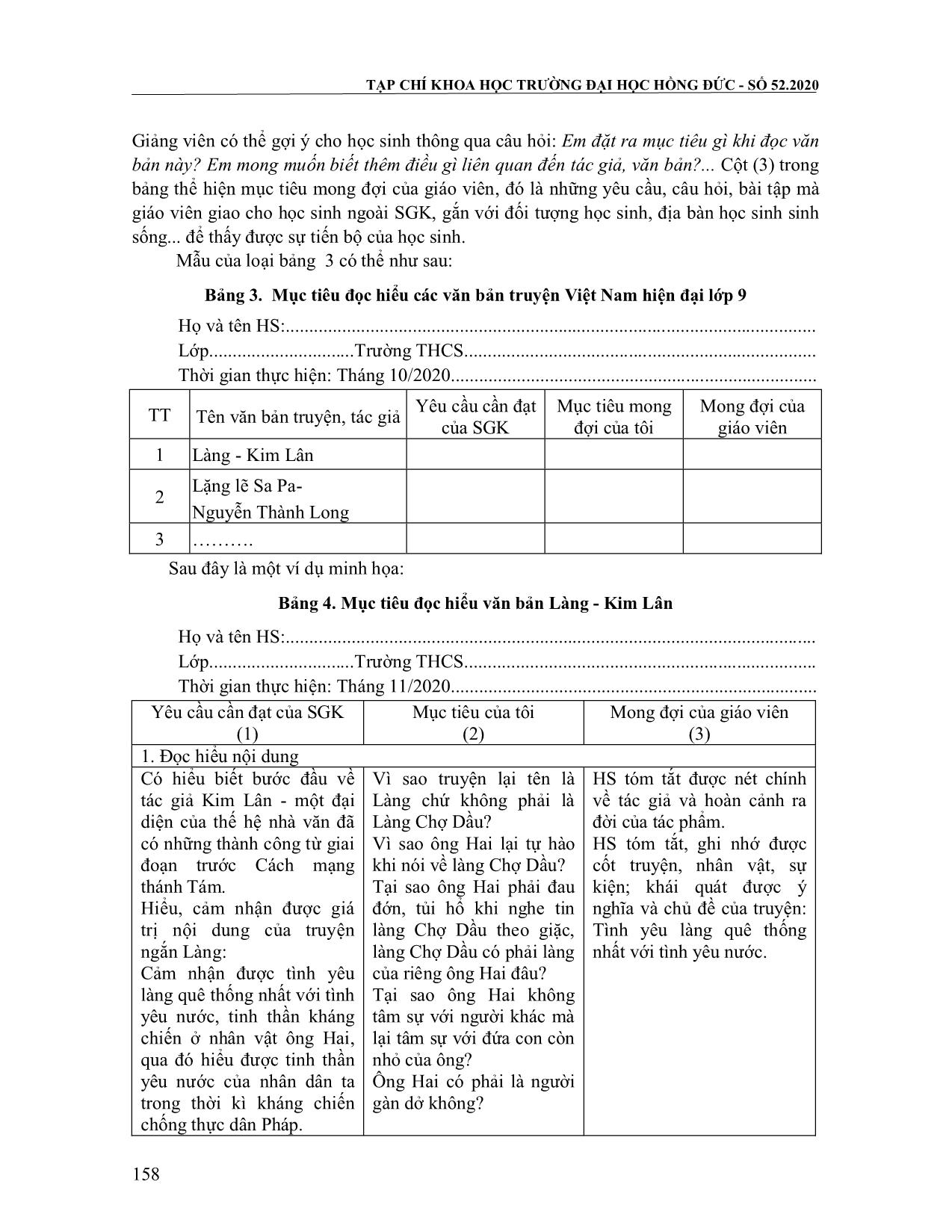Hướng dẫn học sinh xây dựng và sử dụng hồ sơ mục tiêu trong dạy học đọc hiểu văn bản truyện Việt Nam hiện đại ở lớp 9 trang 7