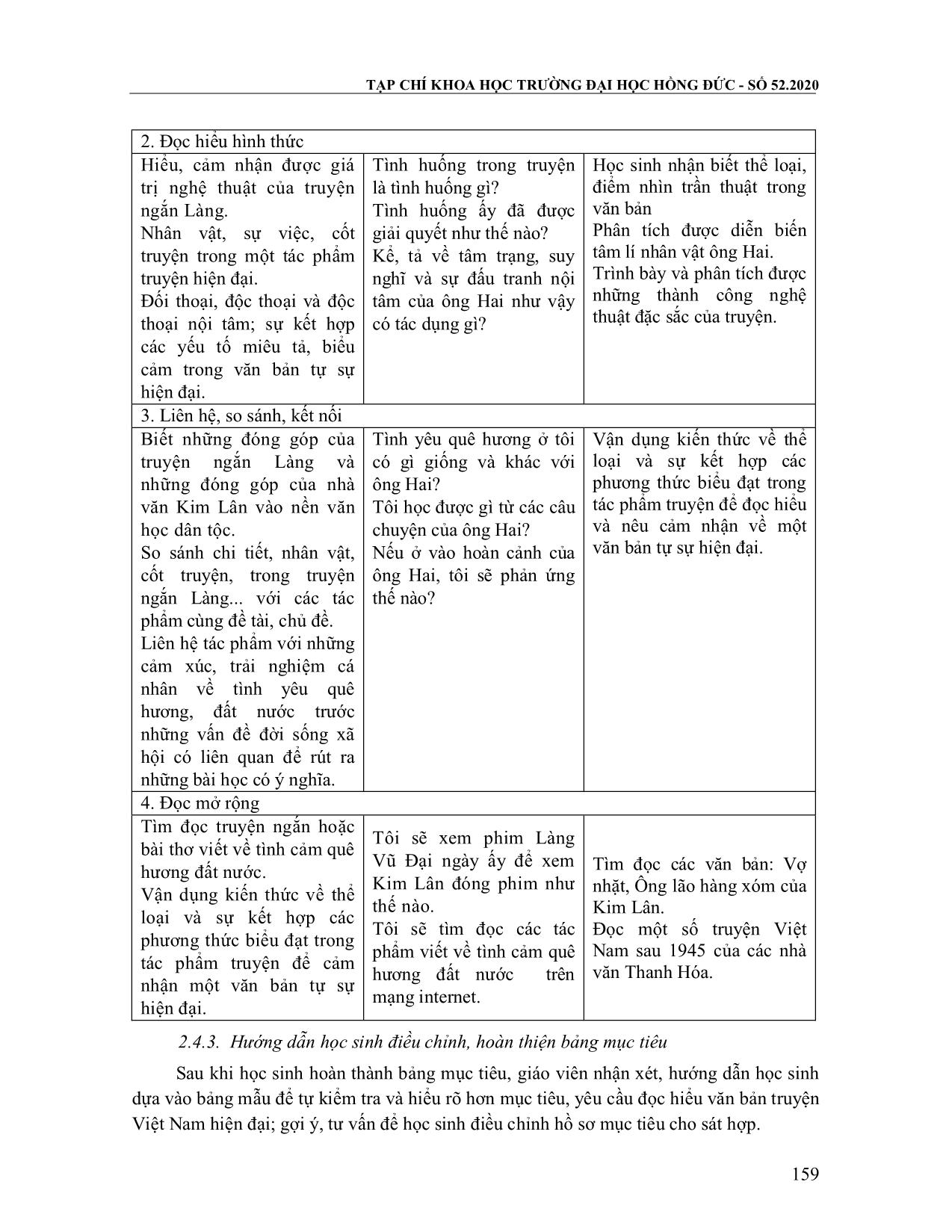 Hướng dẫn học sinh xây dựng và sử dụng hồ sơ mục tiêu trong dạy học đọc hiểu văn bản truyện Việt Nam hiện đại ở lớp 9 trang 8