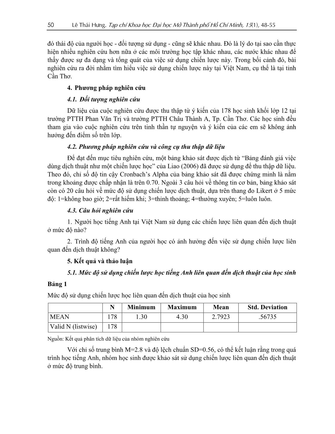 Khảo sát việc dùng dịch thuật như một chiến lược học của người học tiếng Anh tại Cần Thơ trang 3