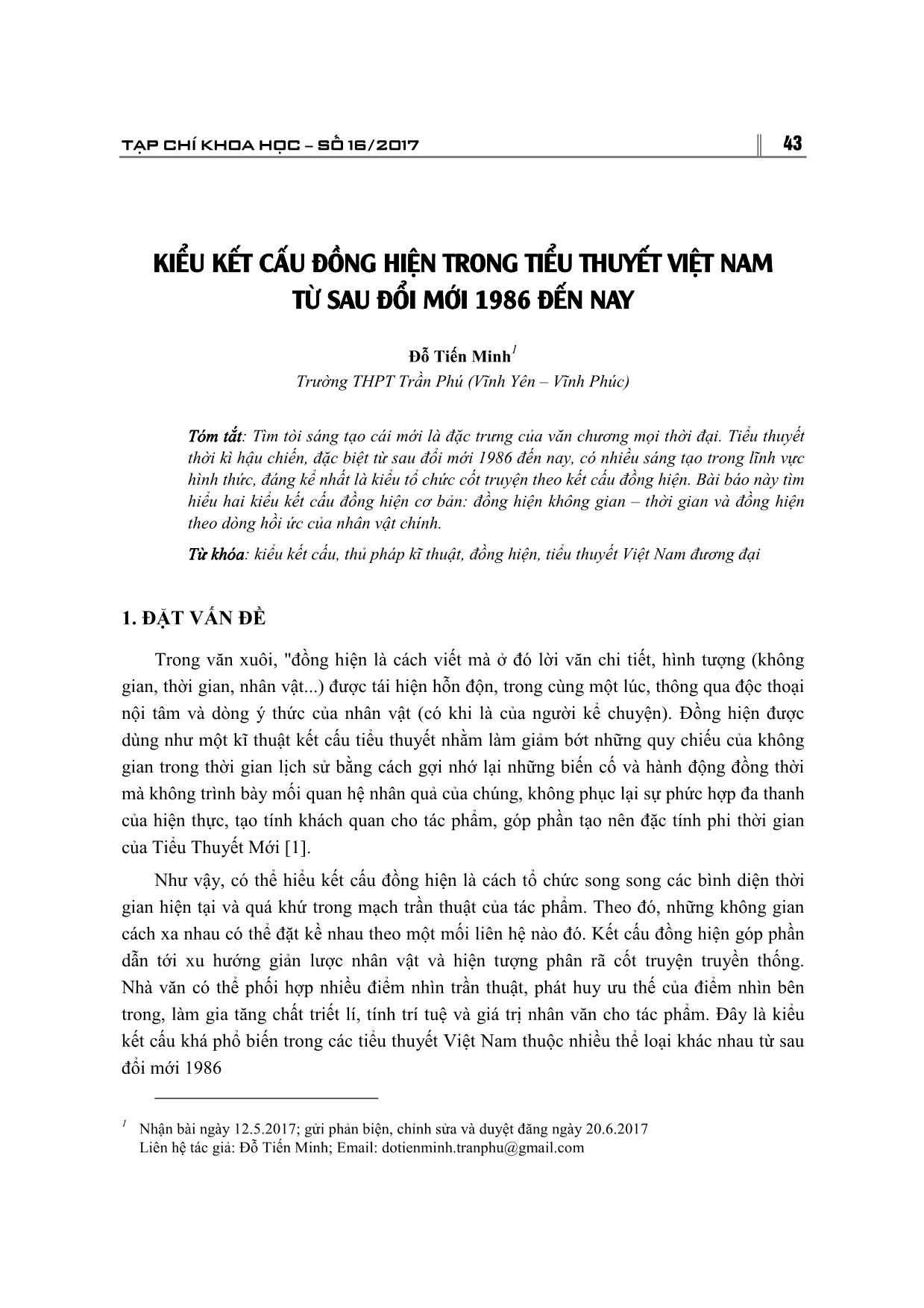 Kiểu kết cấu đồng hiện trong tiểu thuyết Việt Nam từ sau đổi mới 1986 đến nay trang 1