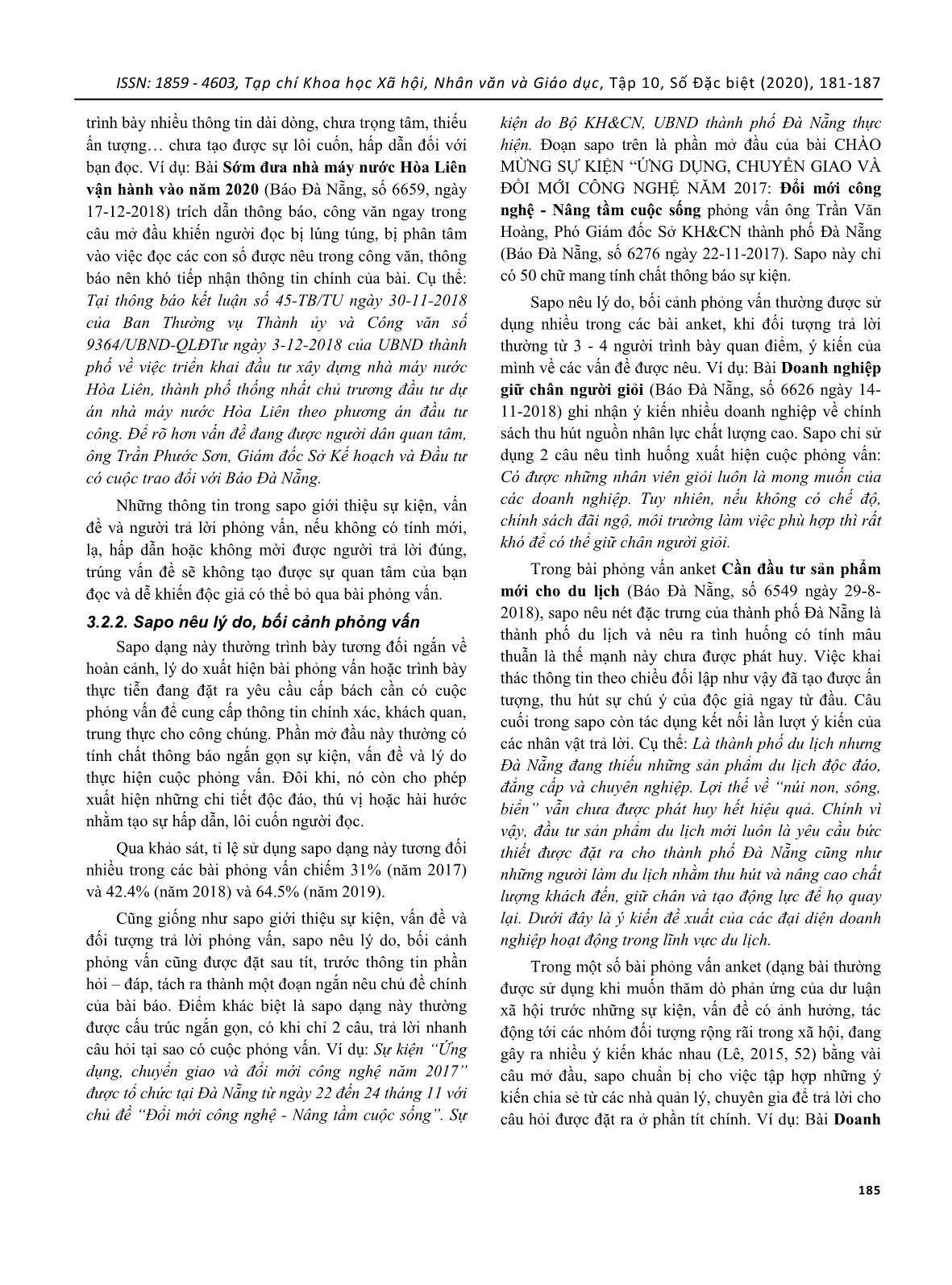 Lời mở đầu (sapo) trong tác phẩm phỏng vấn trên báo Đà Nẵng trang 5