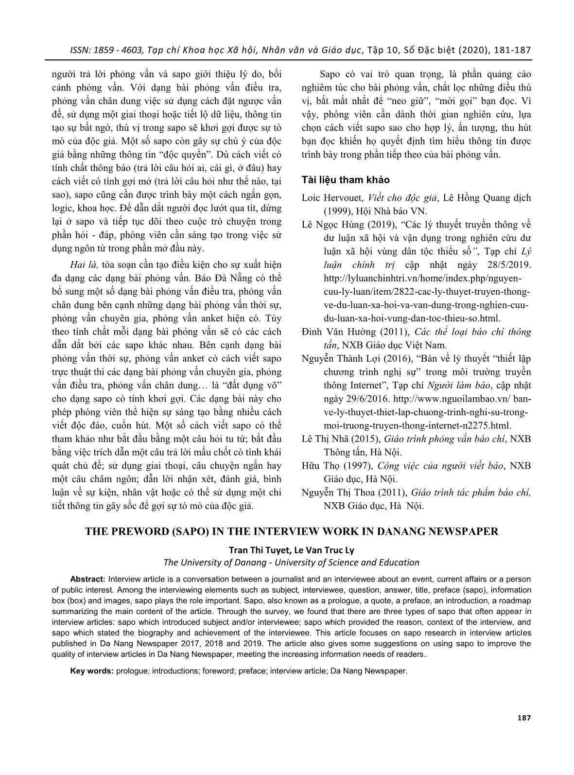 Lời mở đầu (sapo) trong tác phẩm phỏng vấn trên báo Đà Nẵng trang 7