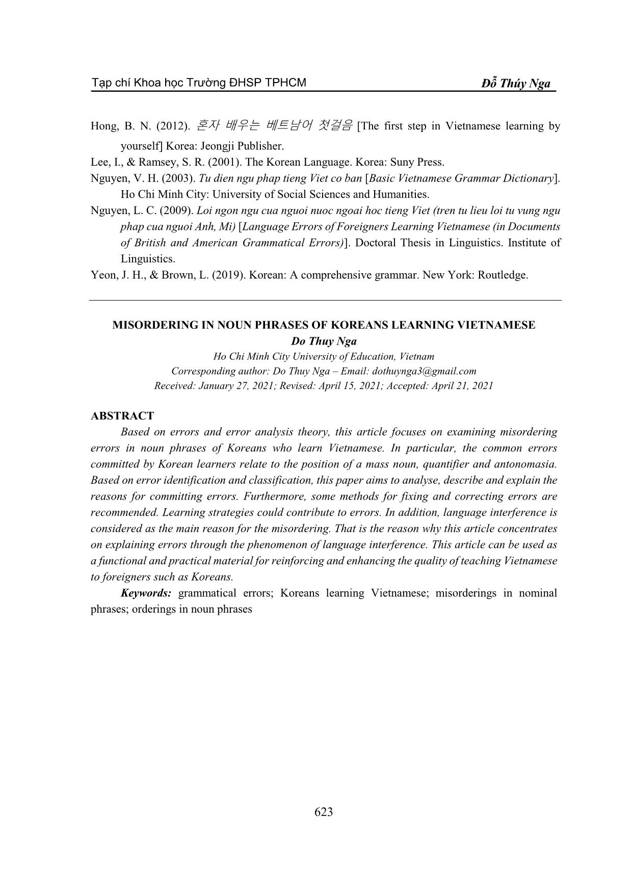 Lỗi sắp xếp trật tự trong ngữ đoạn danh từ của người Hàn quốc học Tiếng Việt trang 10