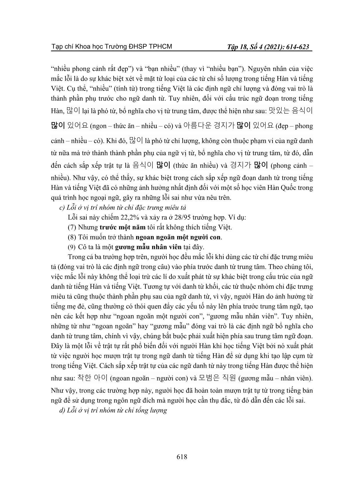 Lỗi sắp xếp trật tự trong ngữ đoạn danh từ của người Hàn quốc học Tiếng Việt trang 5