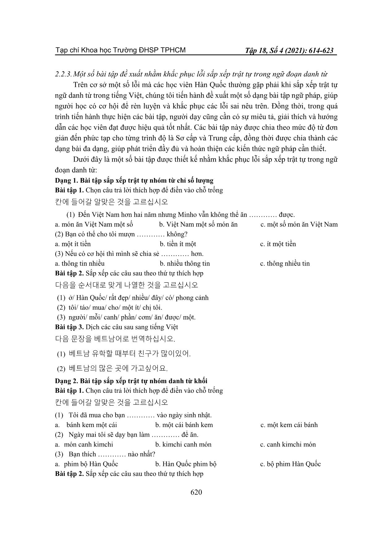 Lỗi sắp xếp trật tự trong ngữ đoạn danh từ của người Hàn quốc học Tiếng Việt trang 7