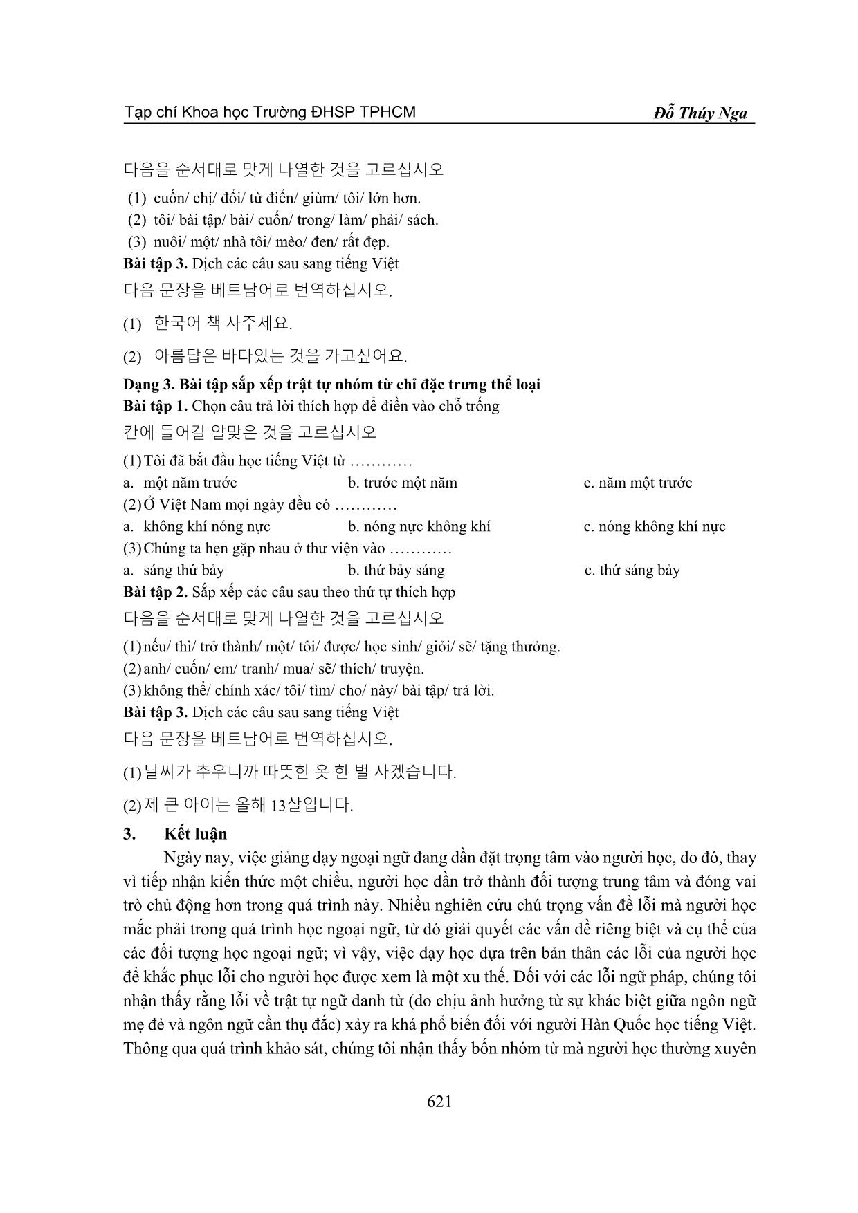 Lỗi sắp xếp trật tự trong ngữ đoạn danh từ của người Hàn quốc học Tiếng Việt trang 8