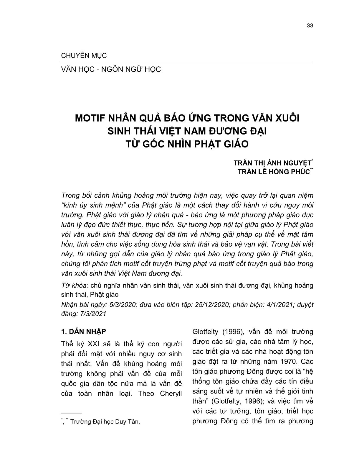 Motif nhân quả báo ứng trong văn xuôi sinh thái Việt Nam đương đại từ góc nhìn Phật Giáo trang 1