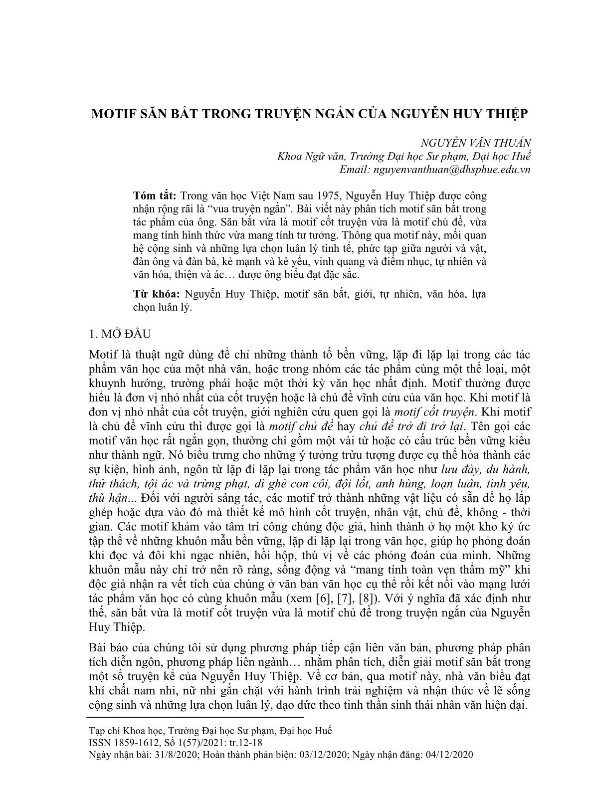 Motif săn bắt trong truyện ngắn của Nguyễn Huy Thiệp trang 1