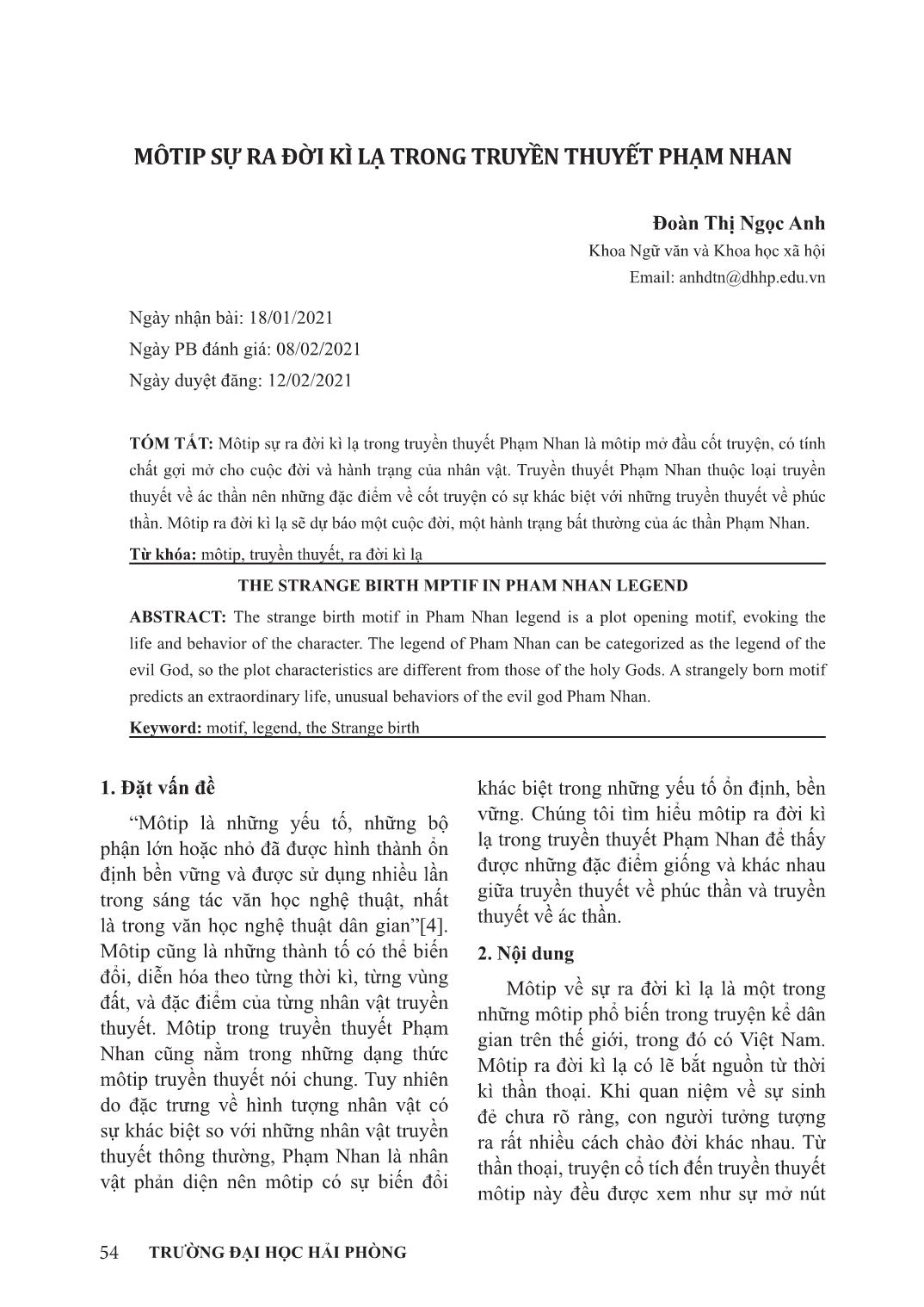 Môtip sự ra đời kì lạ trong truyền thuyết Phạm Nhan trang 1
