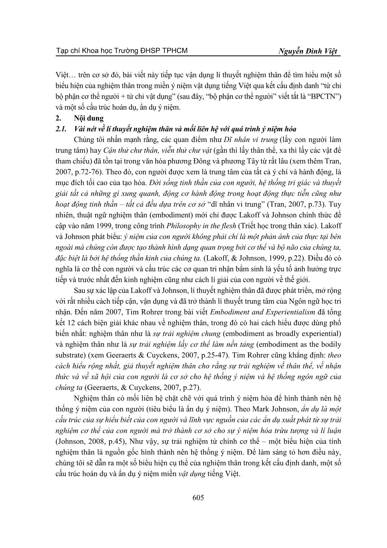 Một số biểu hiện của lí thuyết nghiệm thân trong miền ý niệm vật dụng Tiếng Việt trang 2
