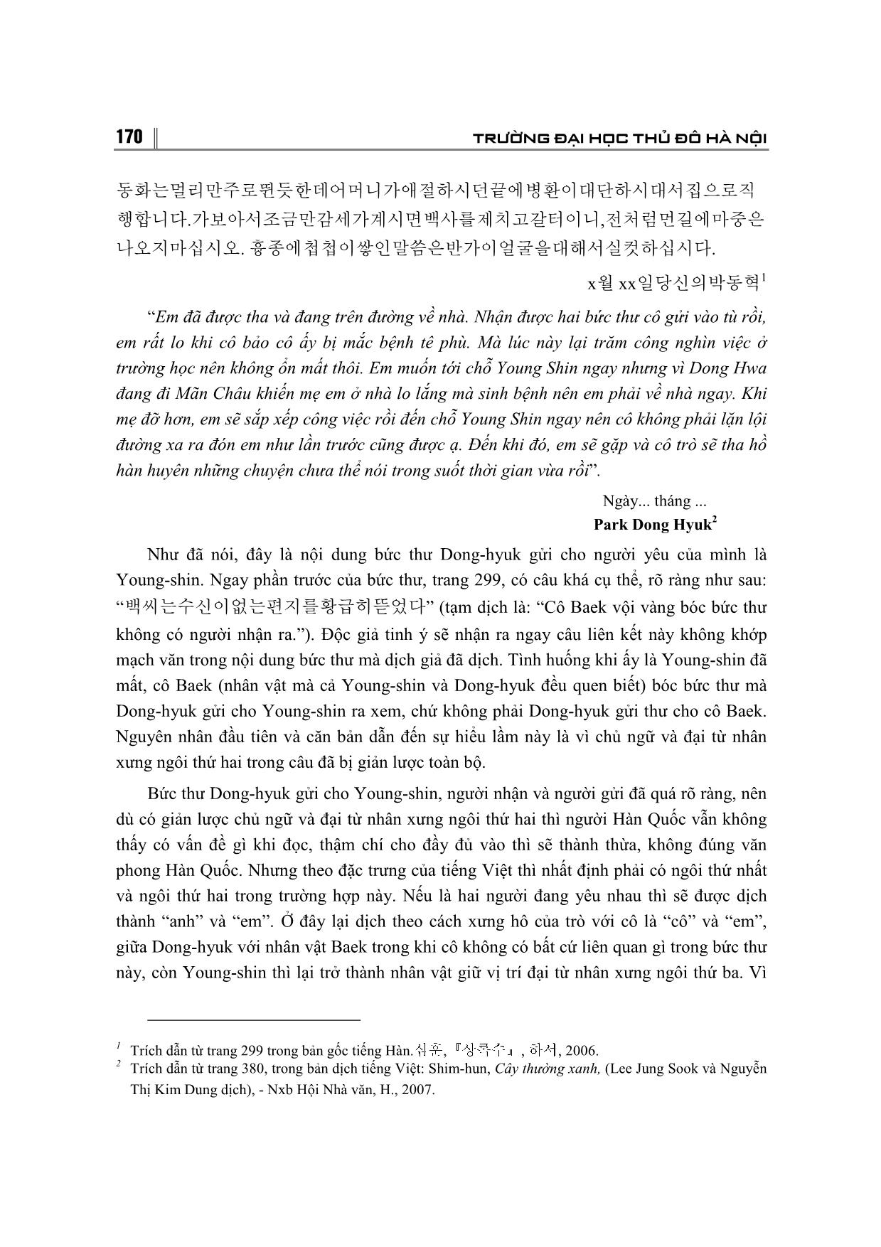 Một số hạn chế phát sinh từ yếu tố ngôn ngữ khi dịch tác phẩm văn học Hàn Quốc sang Tiếng Việt trang 4