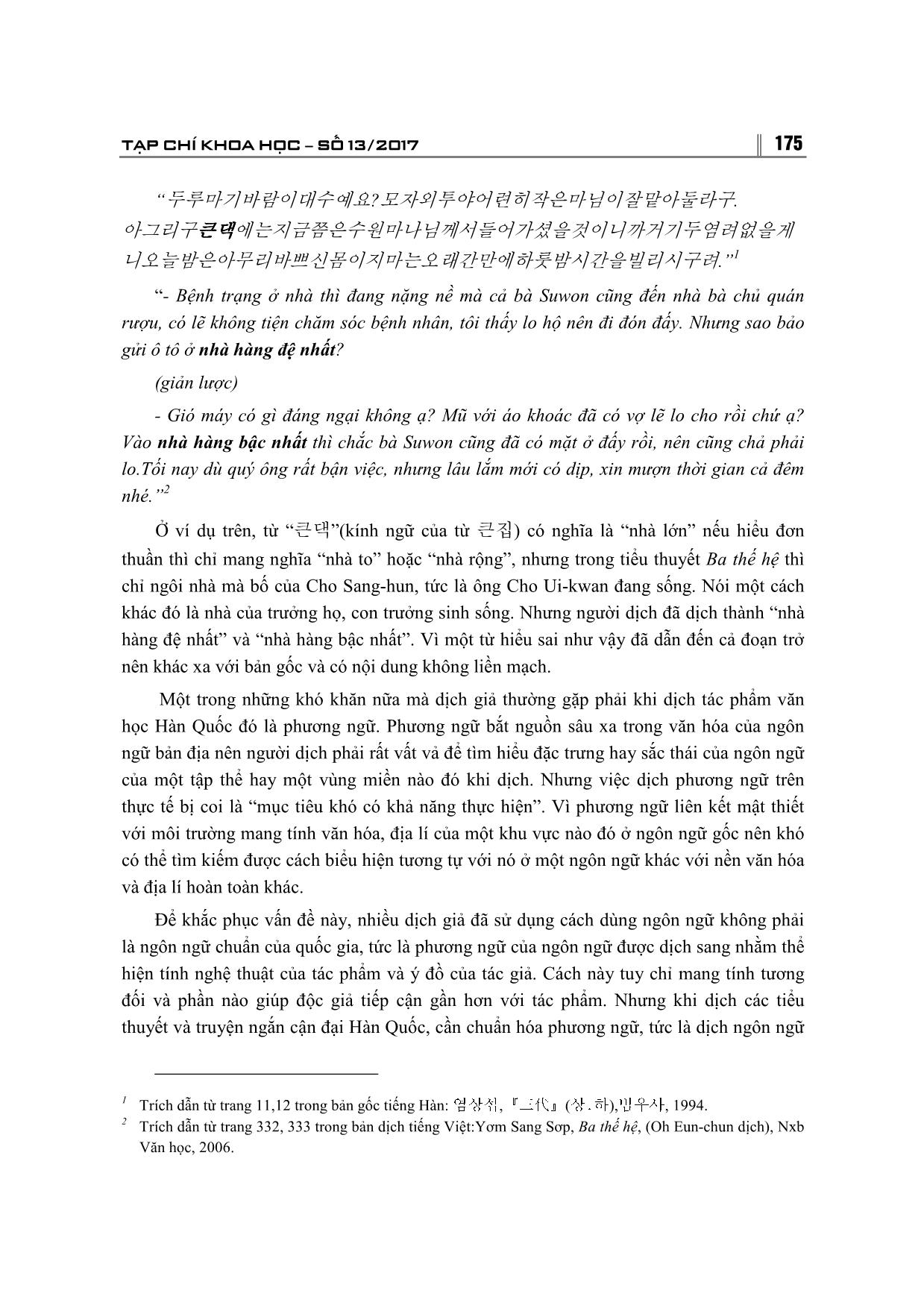 Một số hạn chế phát sinh từ yếu tố ngôn ngữ khi dịch tác phẩm văn học Hàn Quốc sang Tiếng Việt trang 9