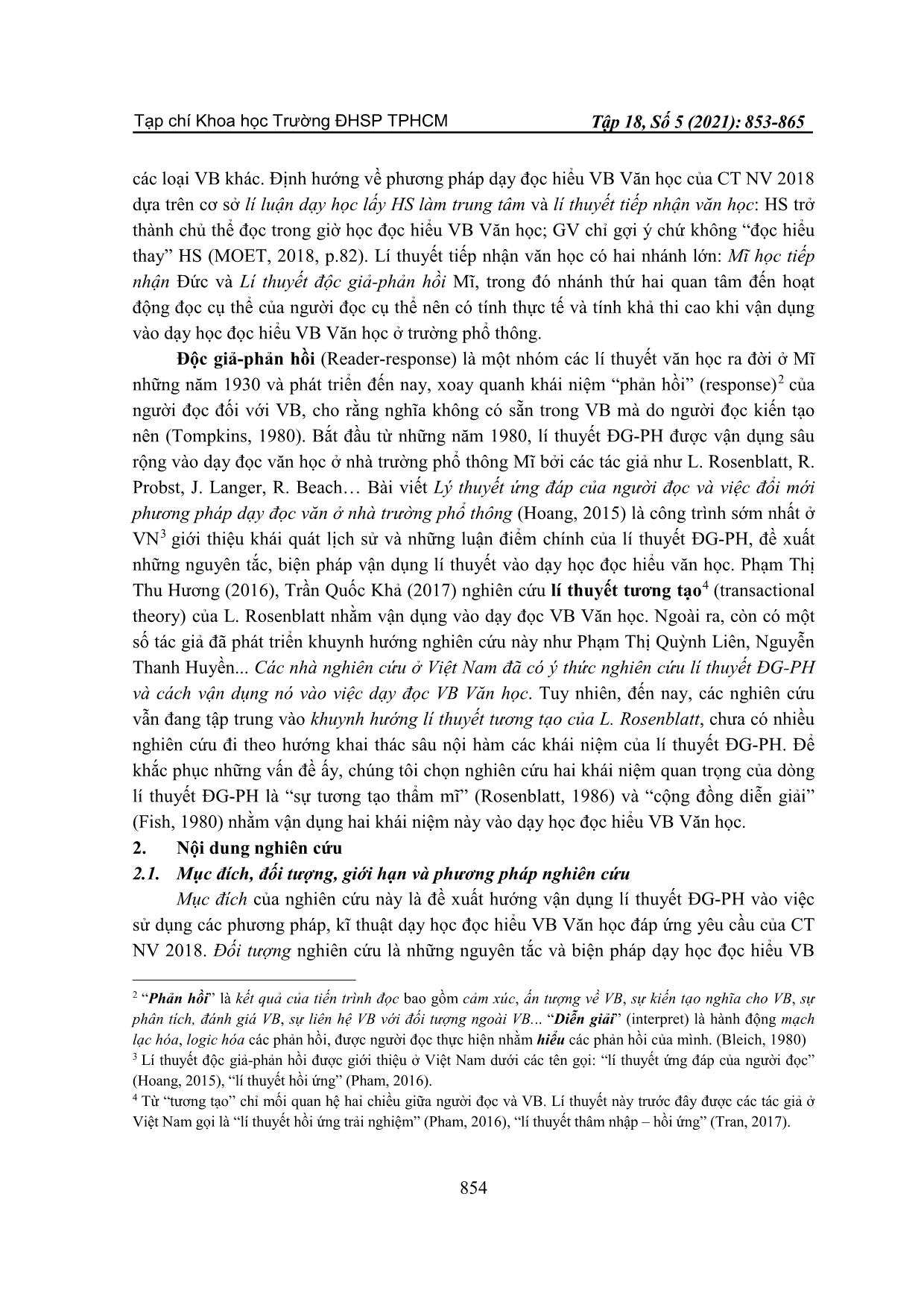 Một số hướng vận dụng lí thuyết độc giả-Phản hồi vào dạy học đọc hiểu văn bản văn học theo chương trình Ngữ văn 2018 trang 2