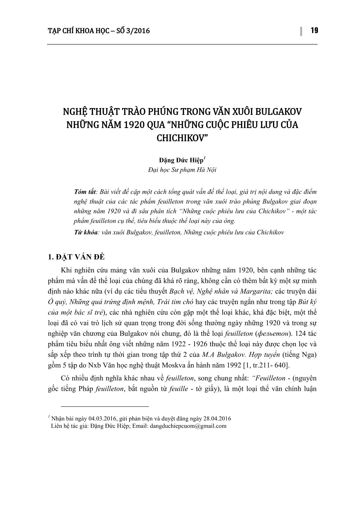 Nghệ thuật trào phúng trong văn xuôi bulgakov những năm 1920 qua “những cuộc phiêu lưu của chichikov” trang 1