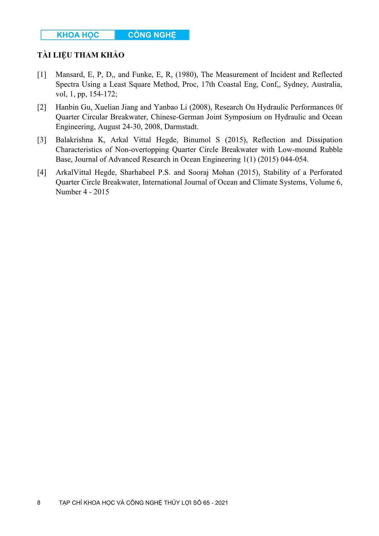 Nghiên cứu đặc tính phản xạ của kết cấu tiêu sóng đặt tại đỉnh đê biển trên mô hình vật lý trang 8