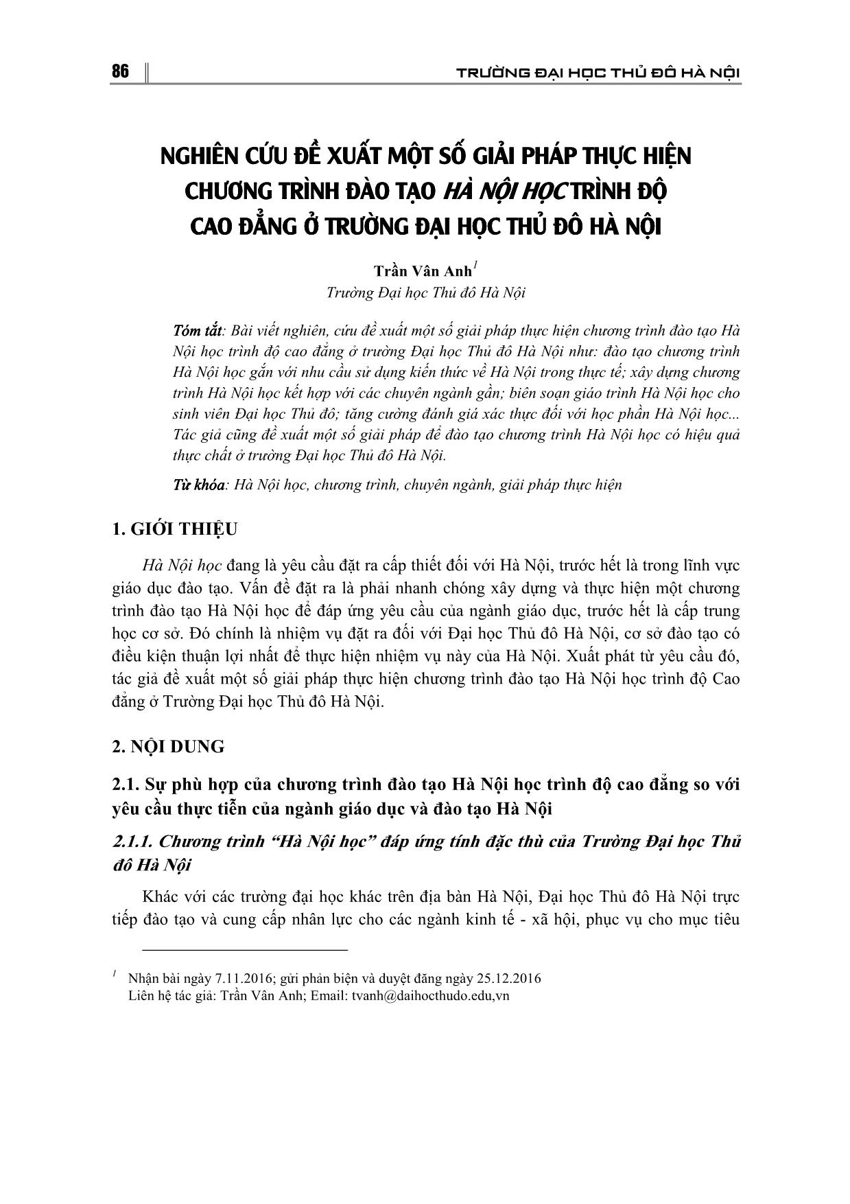 Nghiên cứu đề xuất một số giải pháp thực hiện chương trình đào tạo Hà Nội học trình độ cao đẳng ở trường đại học thủ đô Hà Nội trang 1