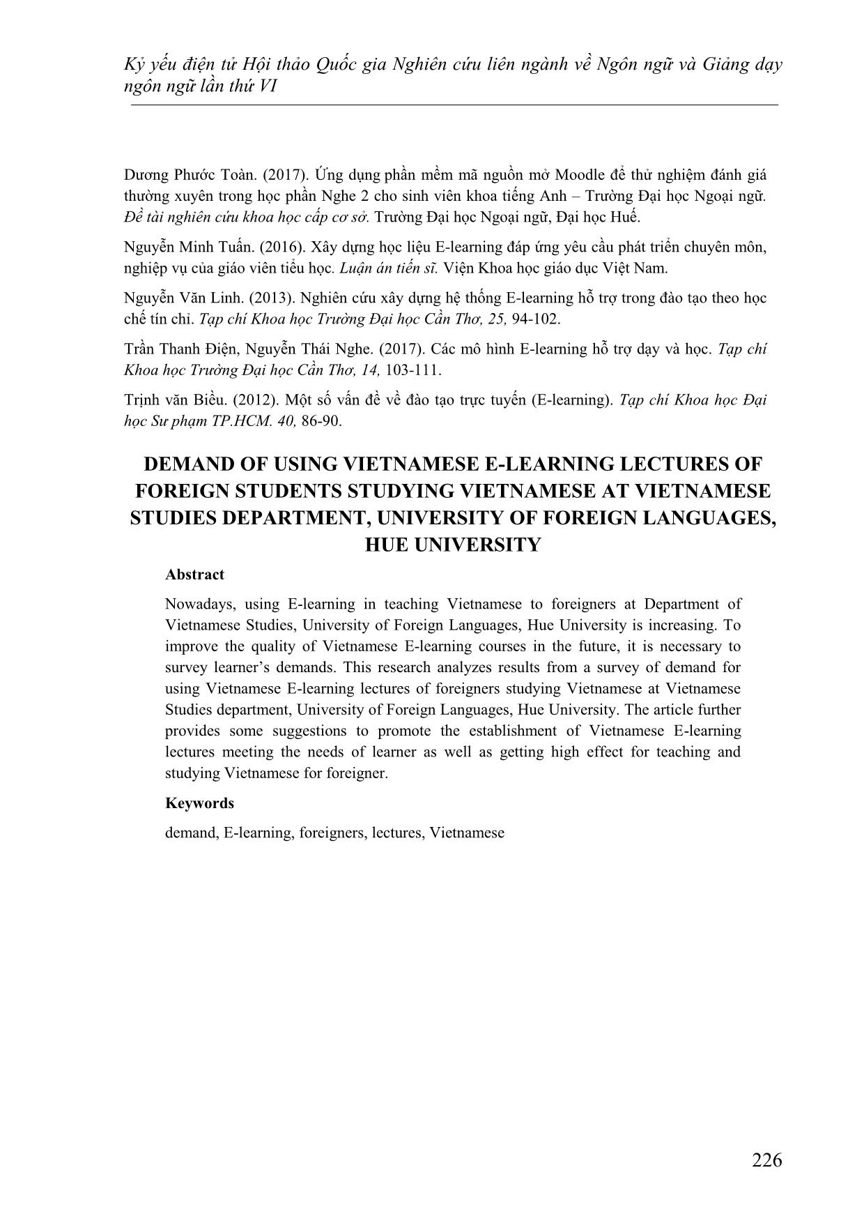 Nhu cầu sử dụng bài giảng Tiếng Việt E - Learning của sinh viên nước ngoài học tiếng Việt tại khoa Việt Nam học, trường đại học ngoại ngữ, Đại học Huế trang 10