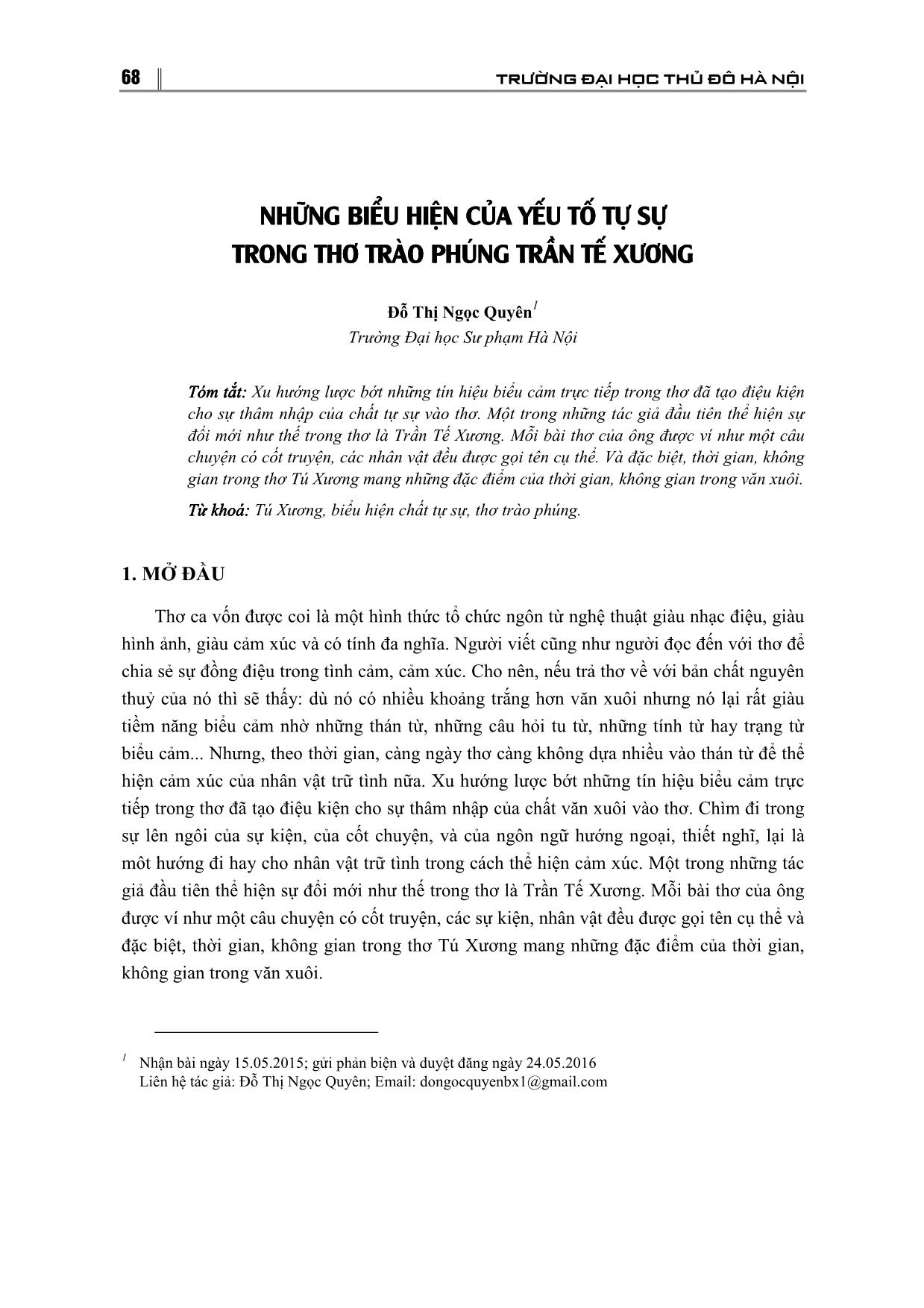 Những biểu hiện của yếu tố tự sự trong thơ trào phúng Trần Tế Xương trang 1