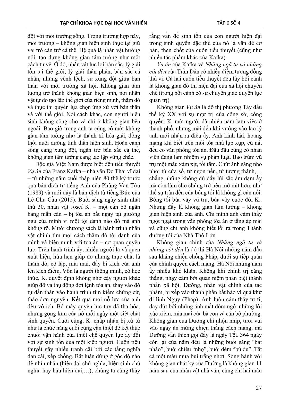 Những ngã tư và những cột đèn của trần dần và vụ án của franz kafka: Từ góc nhìn hiện sinh trang 2