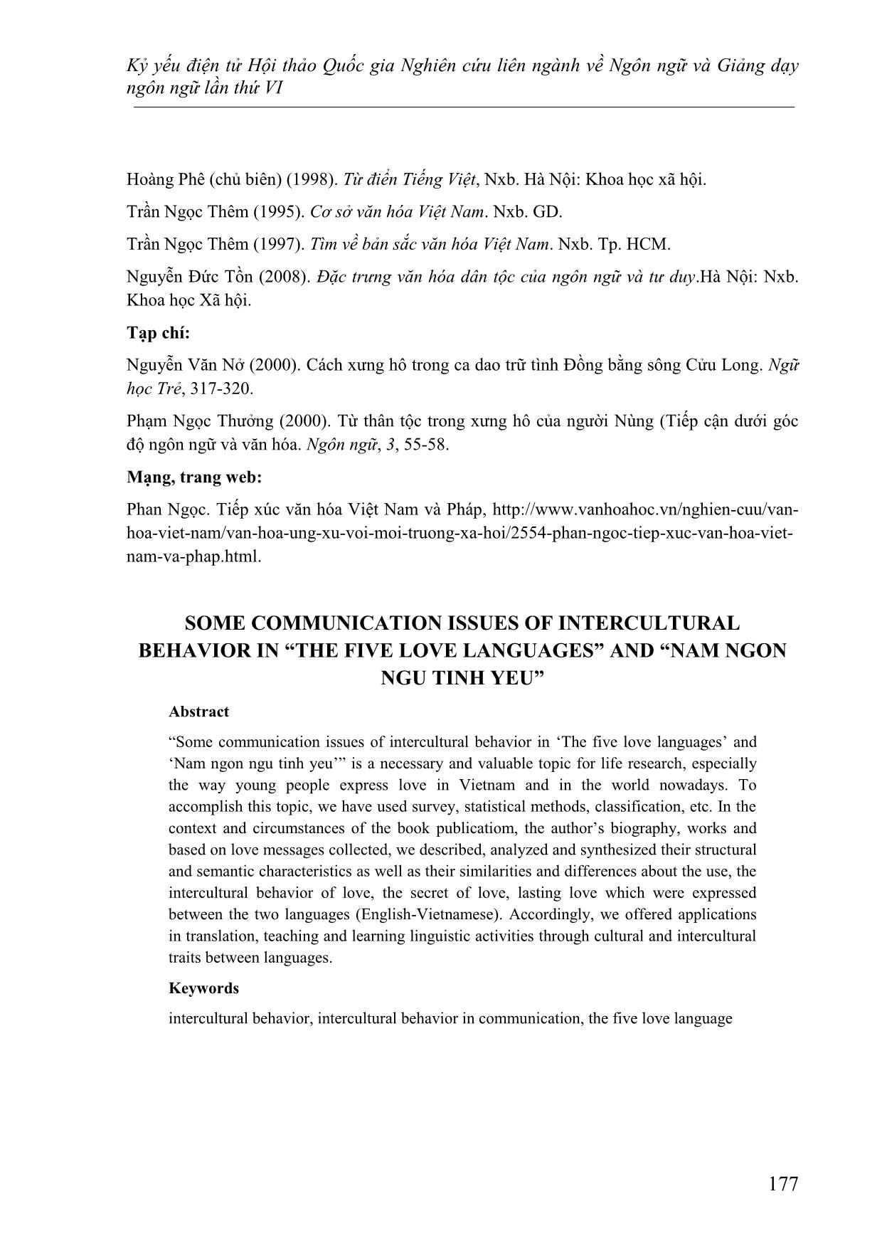 Những vấn đề về liên văn hóa ứng xử trong giao tiếp qua tác phẩm “the five love languages” (gary chapman) và “năm ngôn ngữ tình yêu trang 10