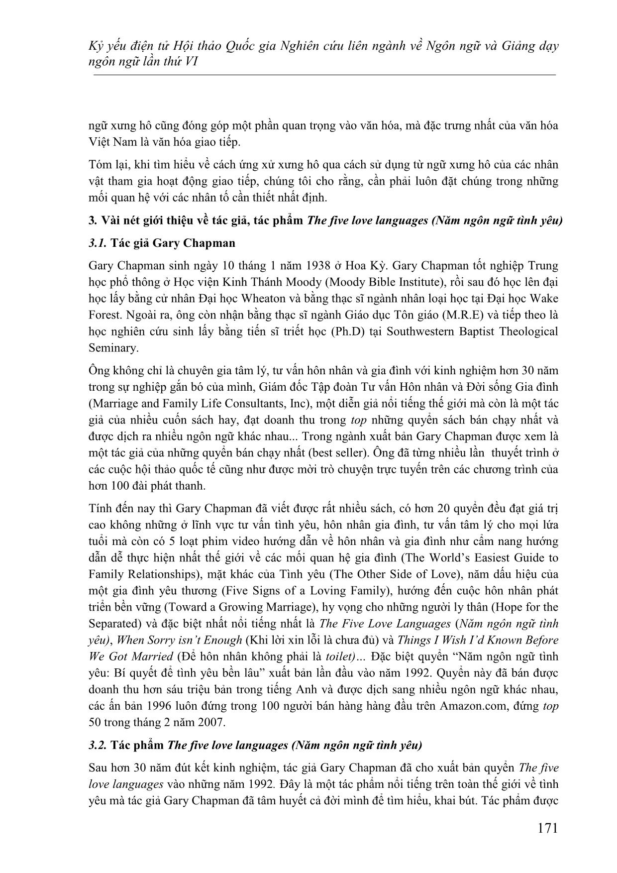 Những vấn đề về liên văn hóa ứng xử trong giao tiếp qua tác phẩm “the five love languages” (gary chapman) và “năm ngôn ngữ tình yêu trang 4