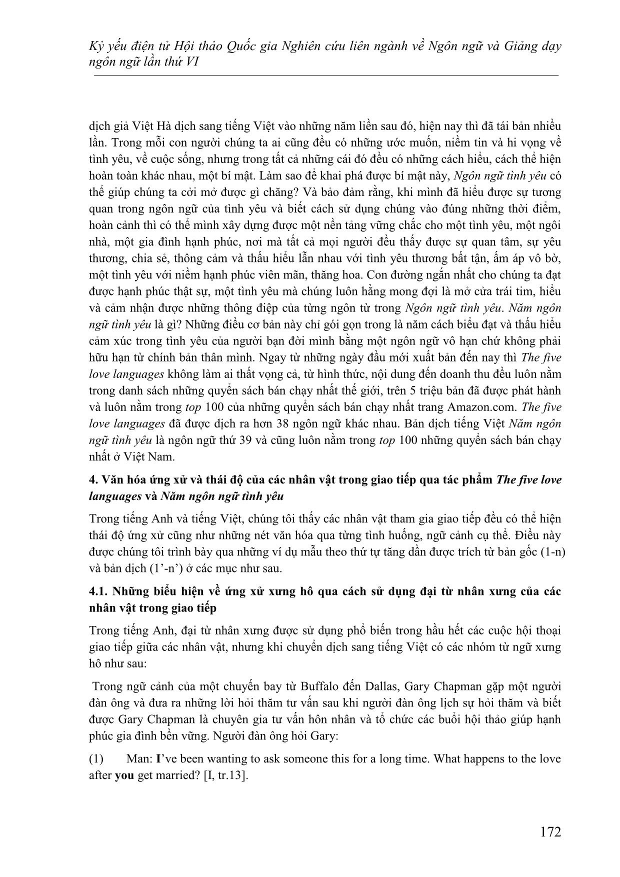 Những vấn đề về liên văn hóa ứng xử trong giao tiếp qua tác phẩm “the five love languages” (gary chapman) và “năm ngôn ngữ tình yêu trang 5