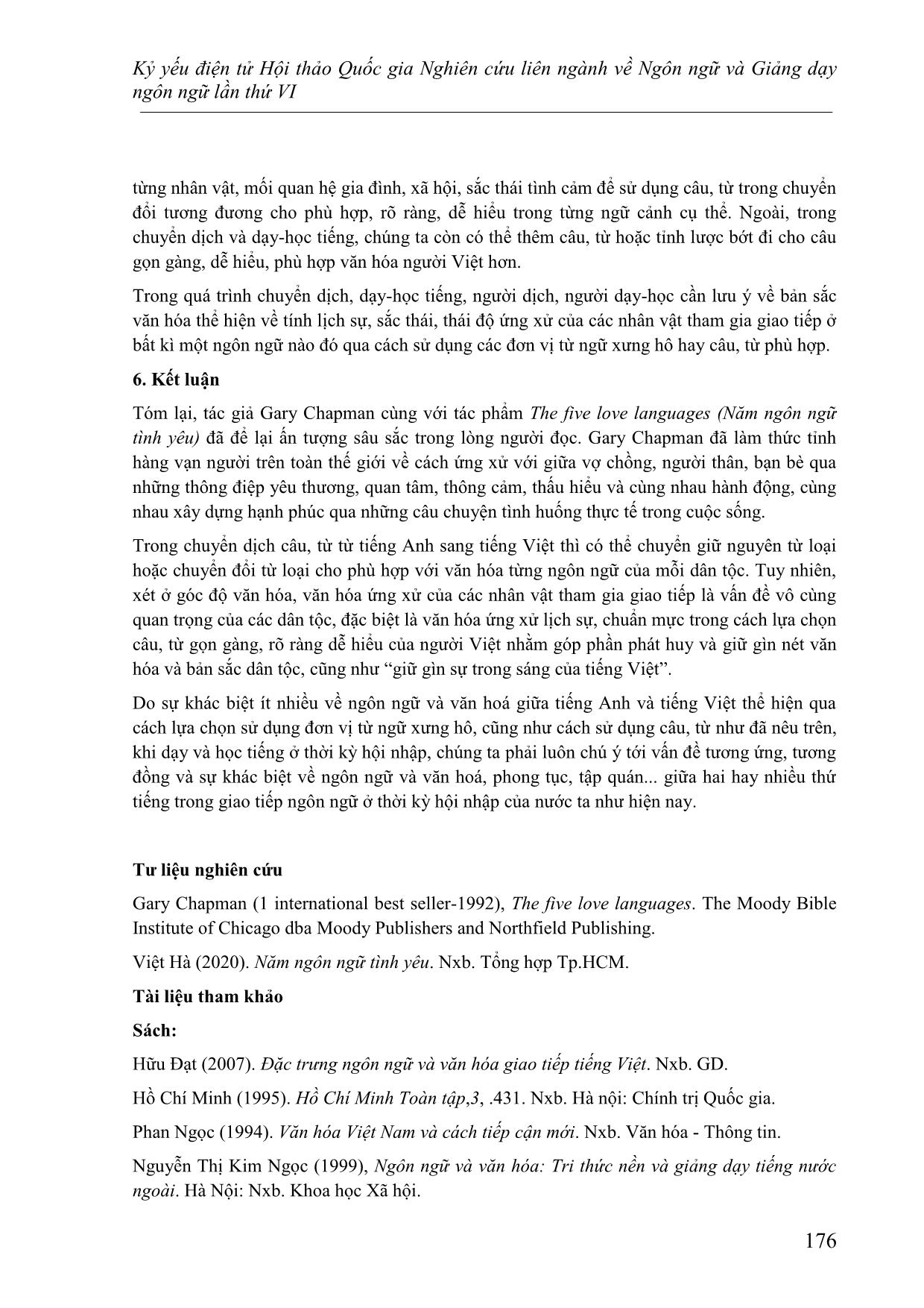 Những vấn đề về liên văn hóa ứng xử trong giao tiếp qua tác phẩm “the five love languages” (gary chapman) và “năm ngôn ngữ tình yêu trang 9