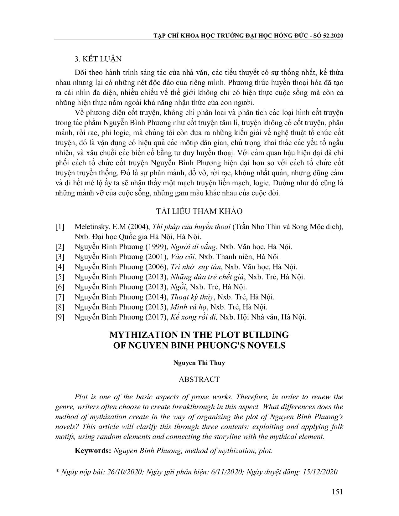 Phương thức huyền thoại hóa trong tổ chức cốt truyện của tiểu thuyết Nuyễn Bình Phương trang 8