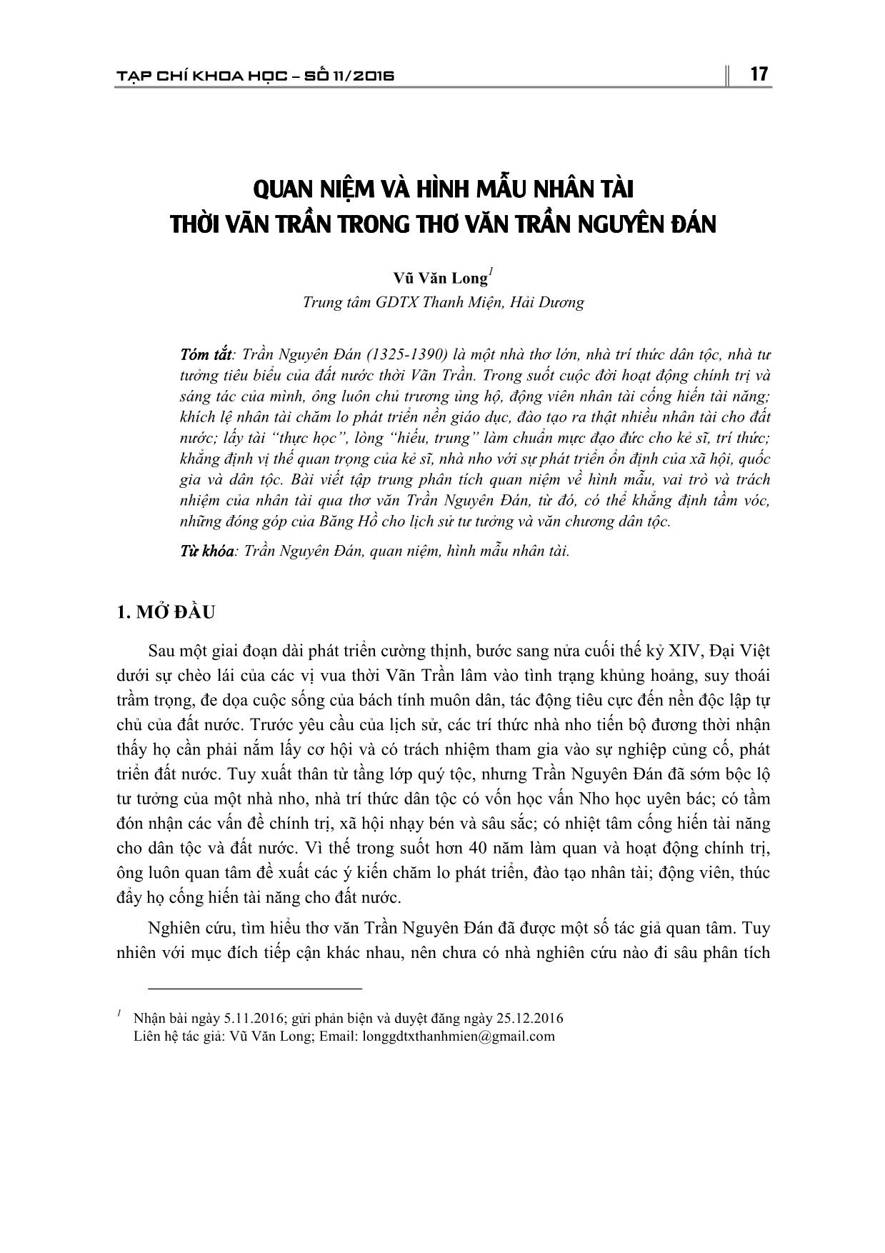Quan niệm về hình mẫu nhân tài thời Vãn Trần Phong thơ văn Trần Nguyên Đán trang 1