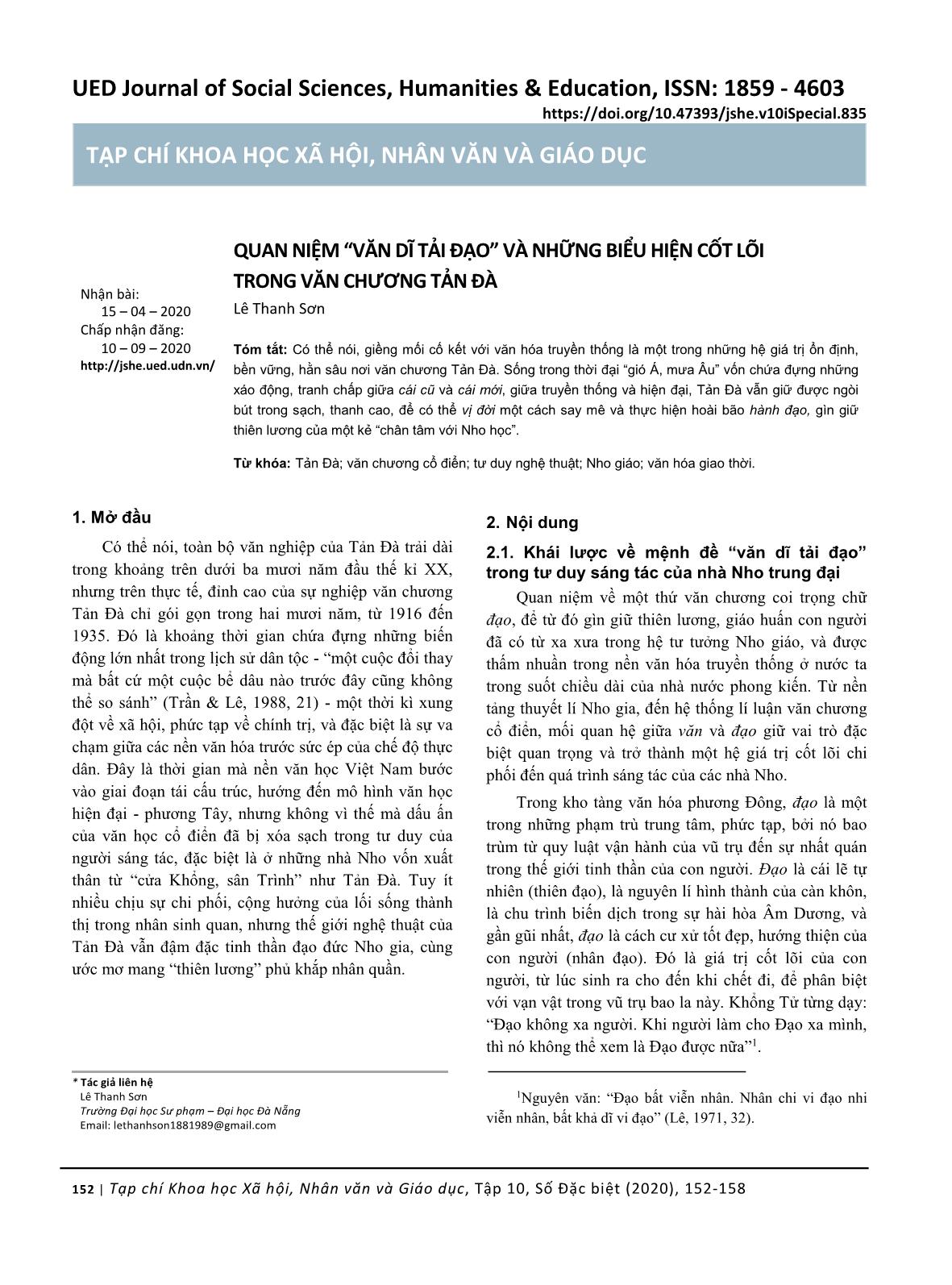 Quan niệm “Văn dĩ tải đạo” và những biểu hiện cốt lõi trong văn chương Tản Đà trang 1