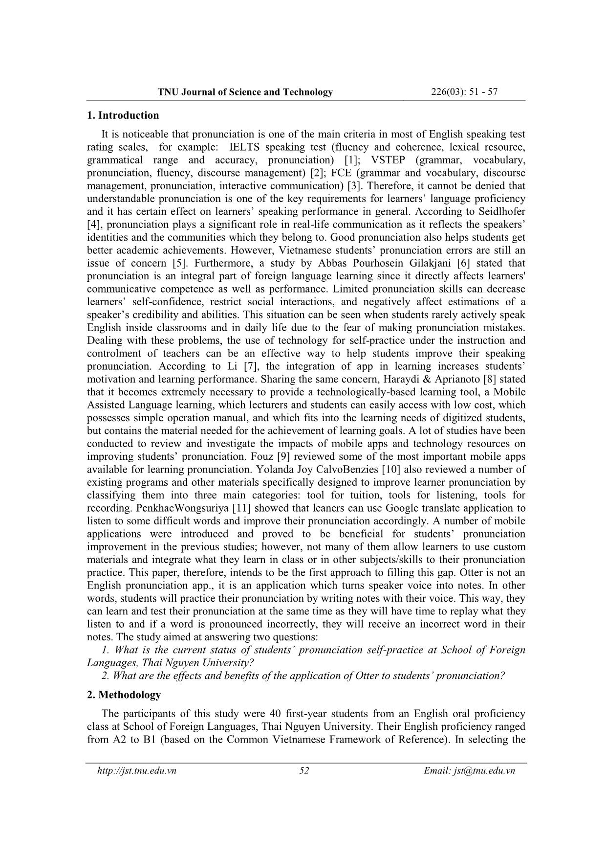 The effectiveness of otter application in improving english freshmen’s pronunciation at school of foreign languages - Thai nguyen university trang 2