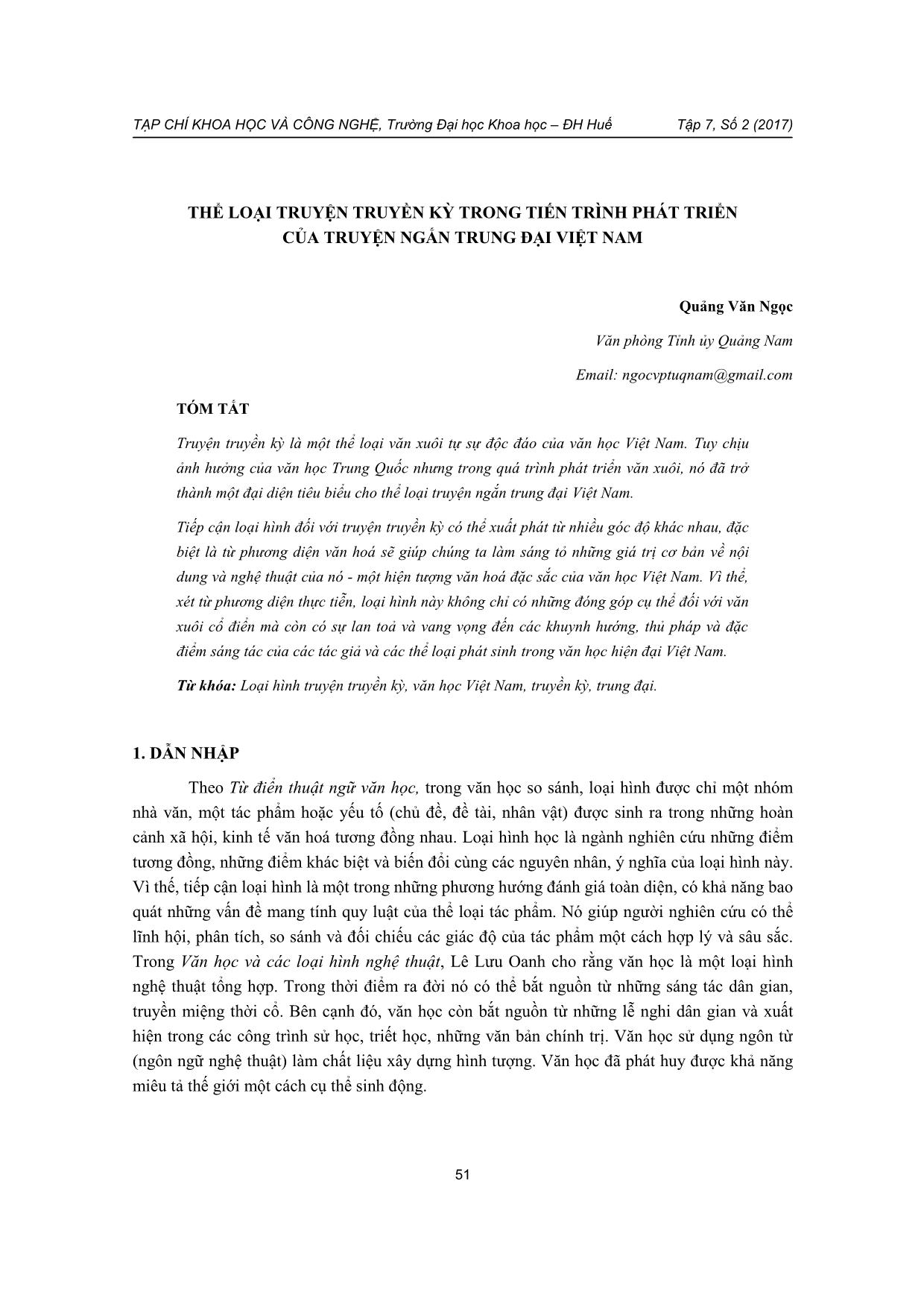 Thể loại truyện truyền kỳ trong tiến trình phát triển của truyện ngắn trung đại Việt Nam trang 1
