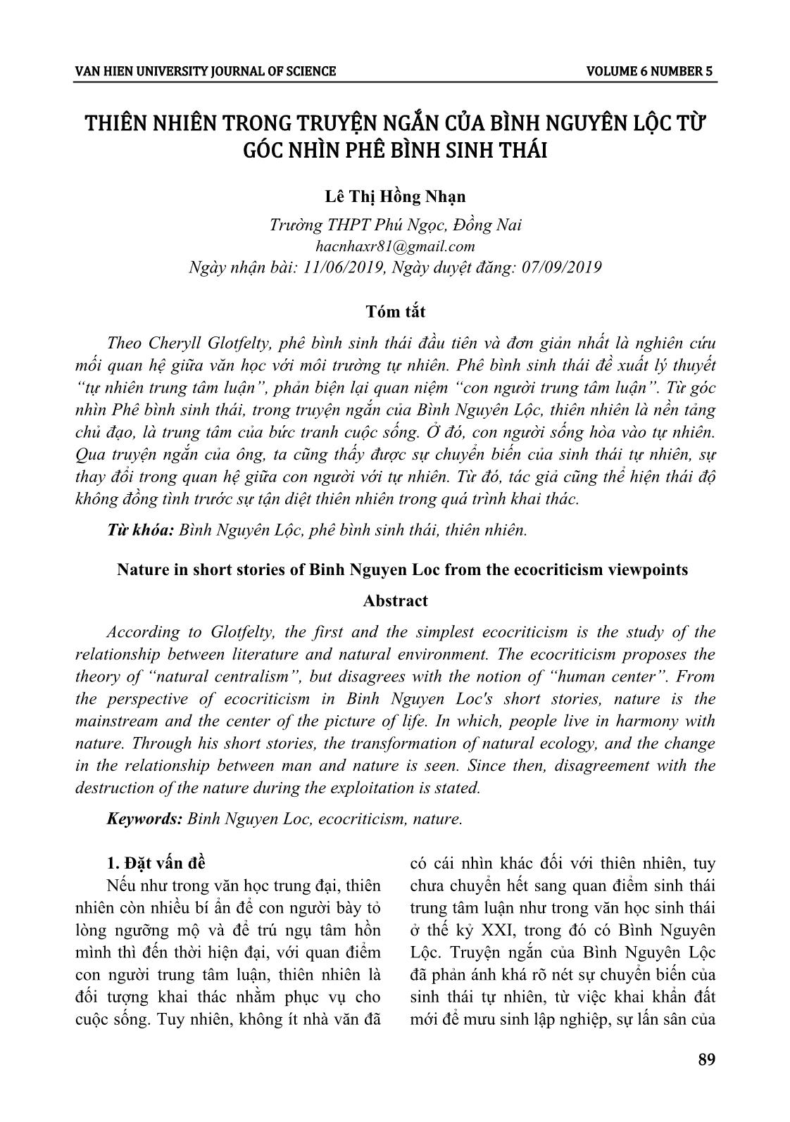 Thiên nhiên trong truyện ngắn của Bình Nguyên Lộc từ góc nhìn phê bình sinh thái trang 1